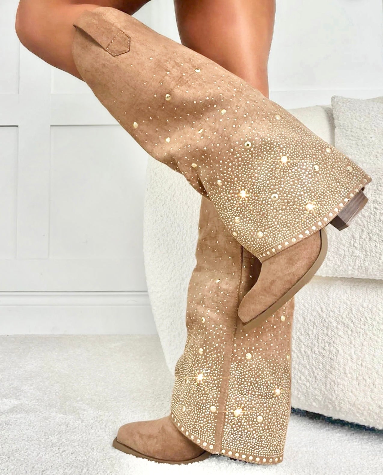 Diamanté Sparkle Fold Over Cowboy Boots