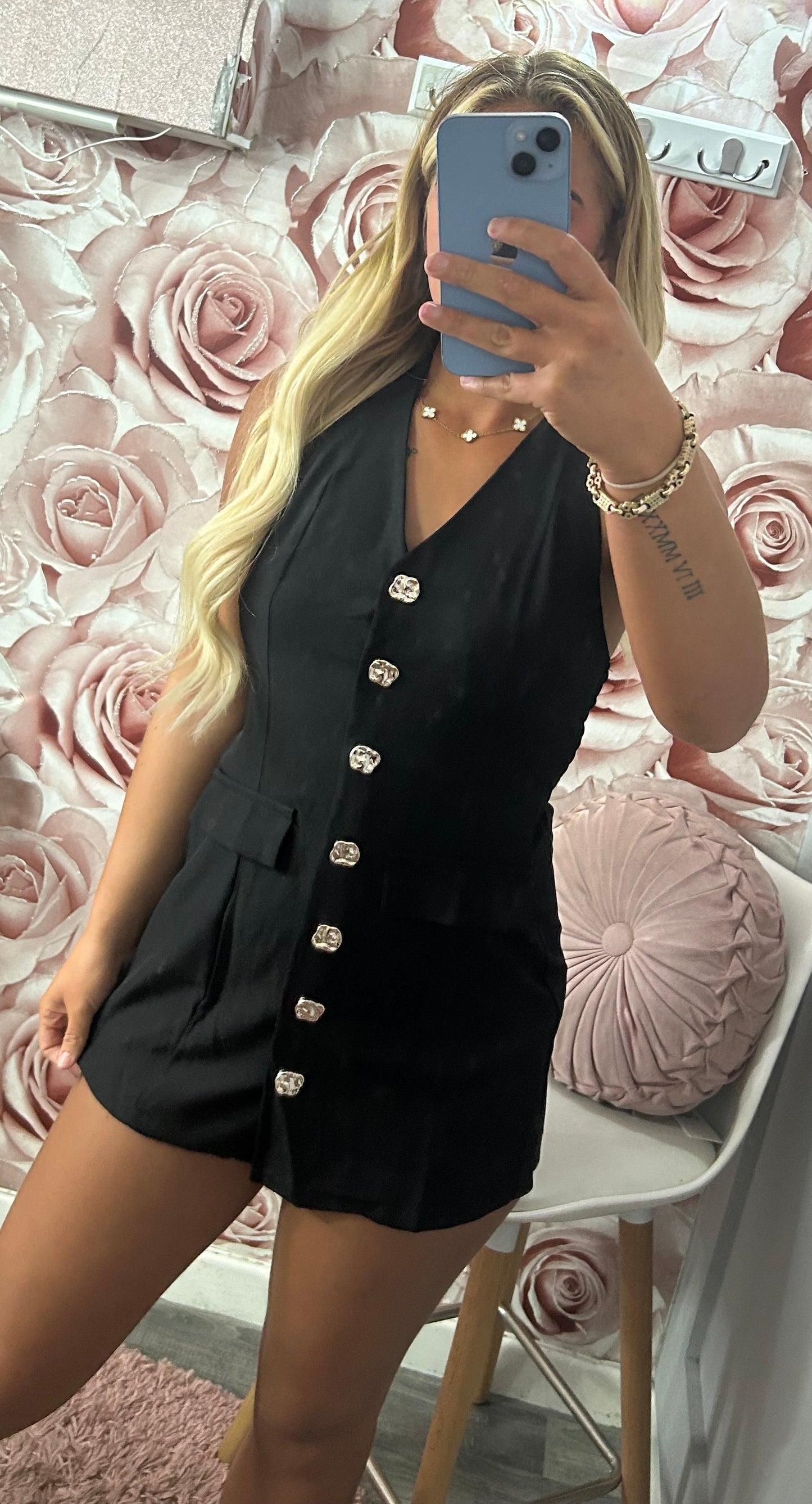 Gold Button Halterneck Playsuit