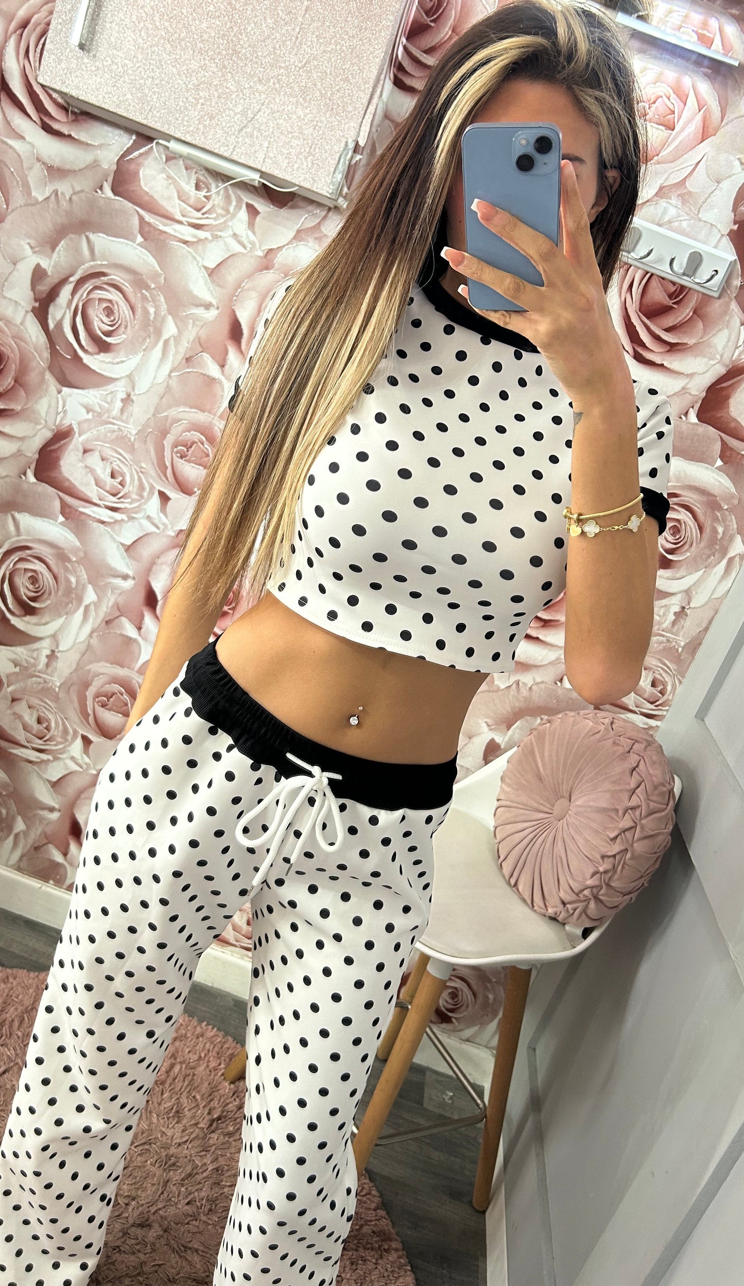 Polka Dot Contrast Loungewear Co-Ord Set