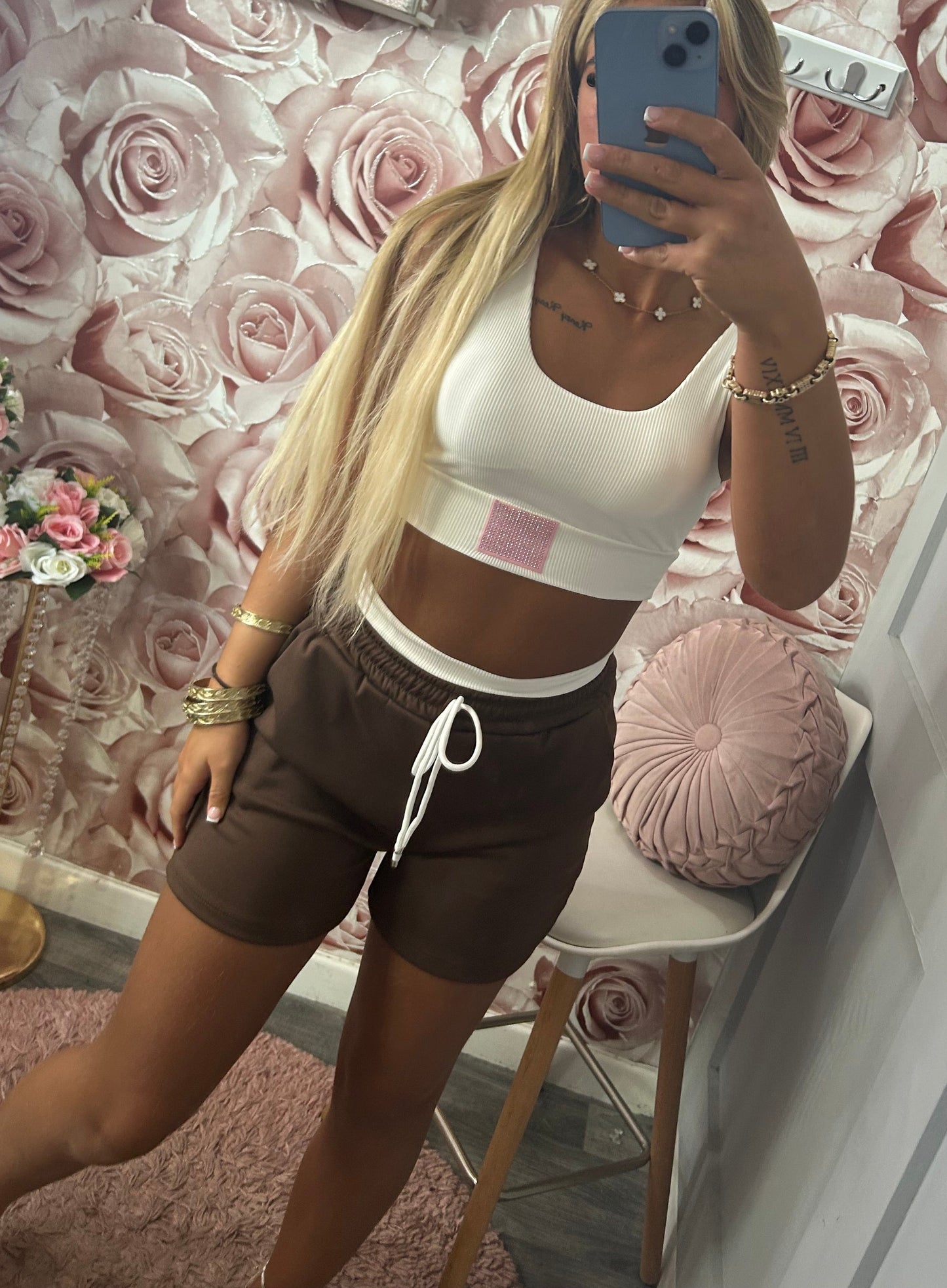 Diamanté Pocket Padded Bralet & Shorts Co-Ord Set