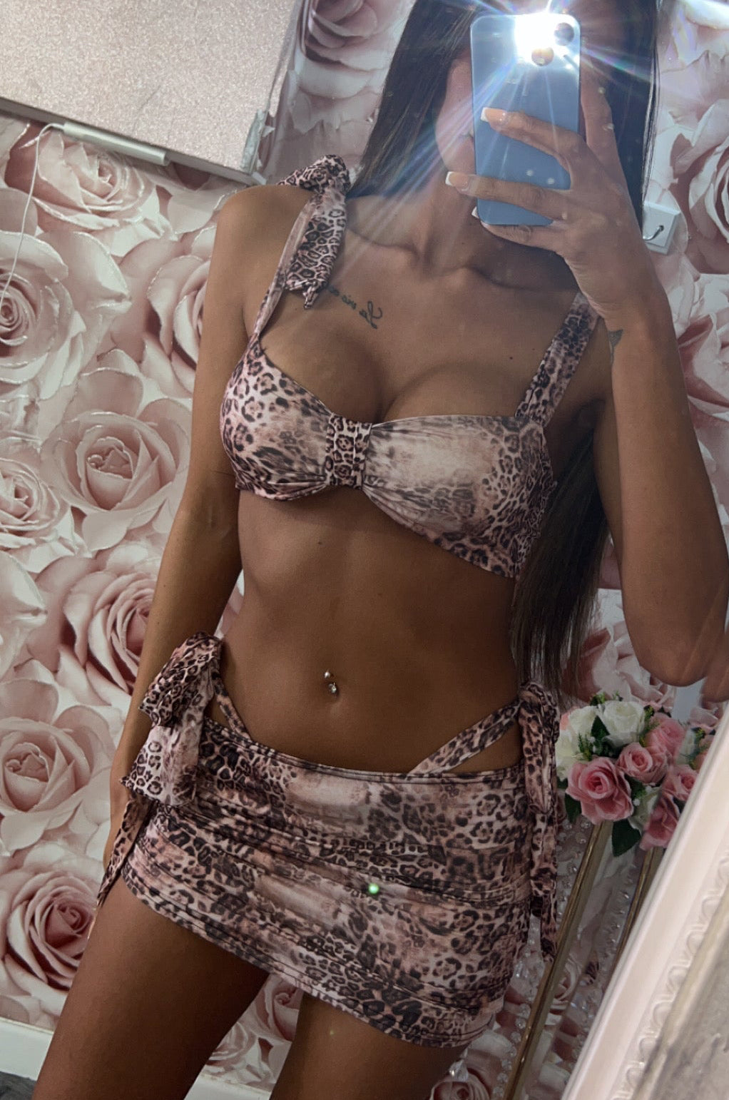 Leopard print 3 piece bikini and skirt set