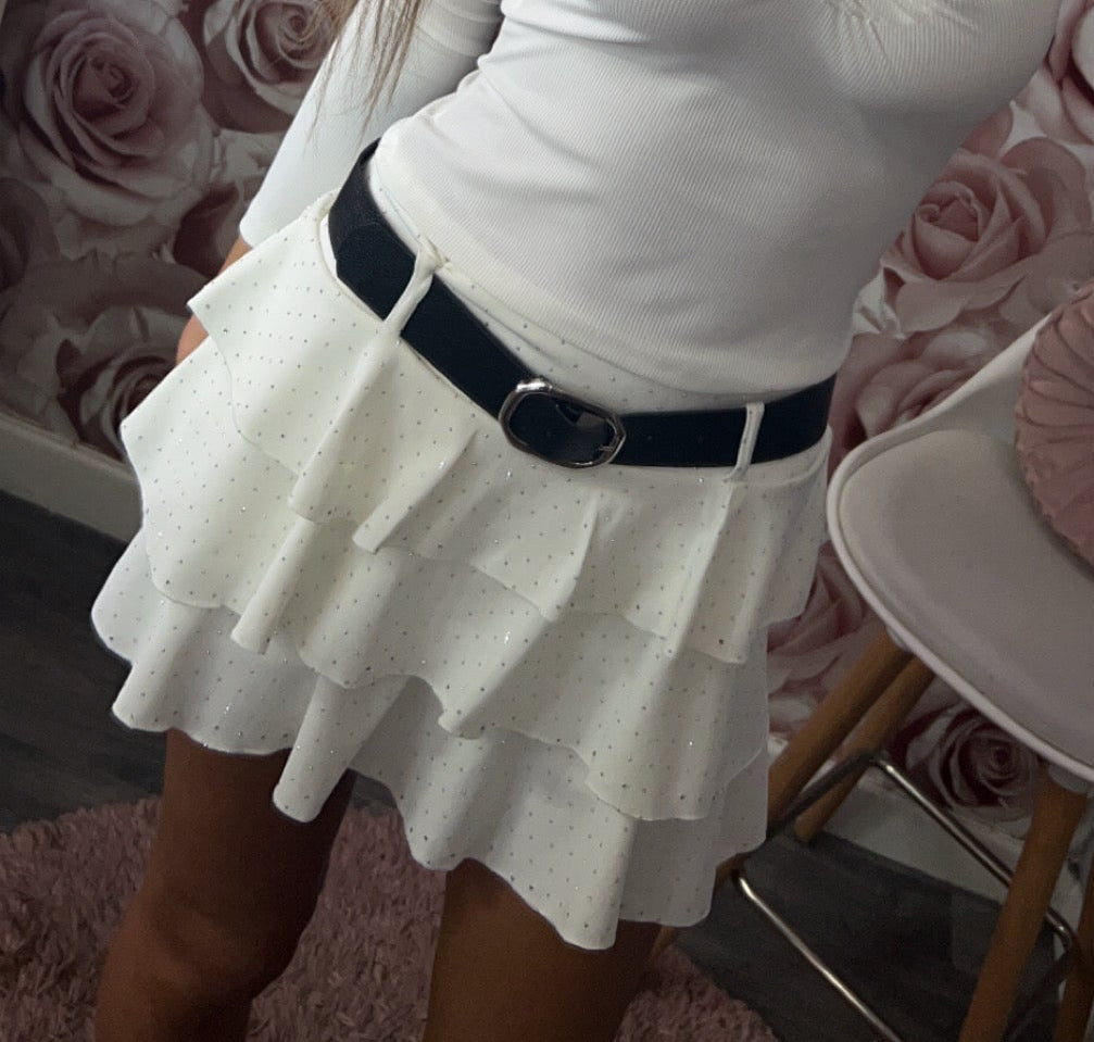 Diamante Sparkle Belted Rara Skirt