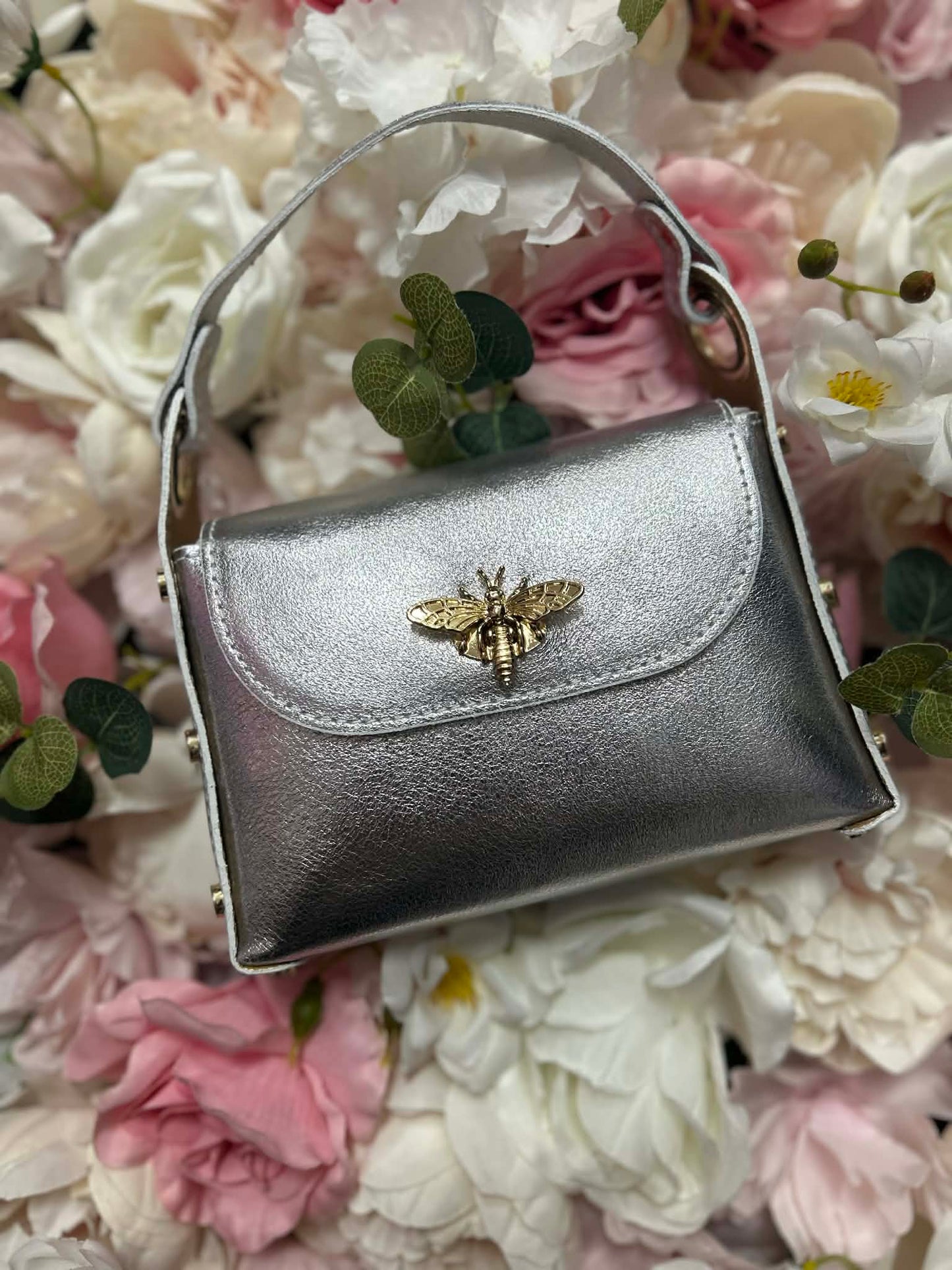 Inspired Gold Bee Working Clasp Leatherette Mini Handbag