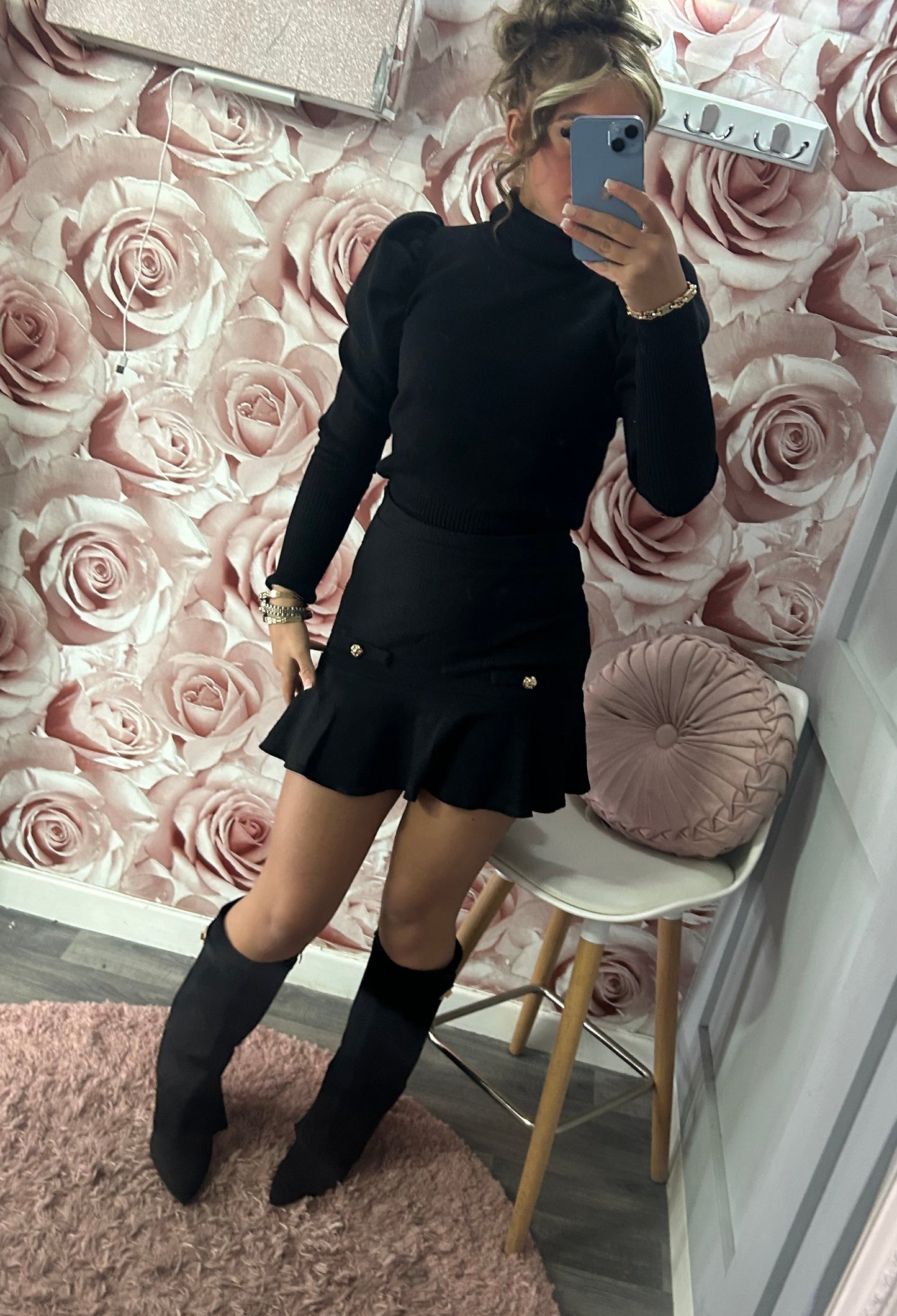 Gold Button Frill Mini Skirt