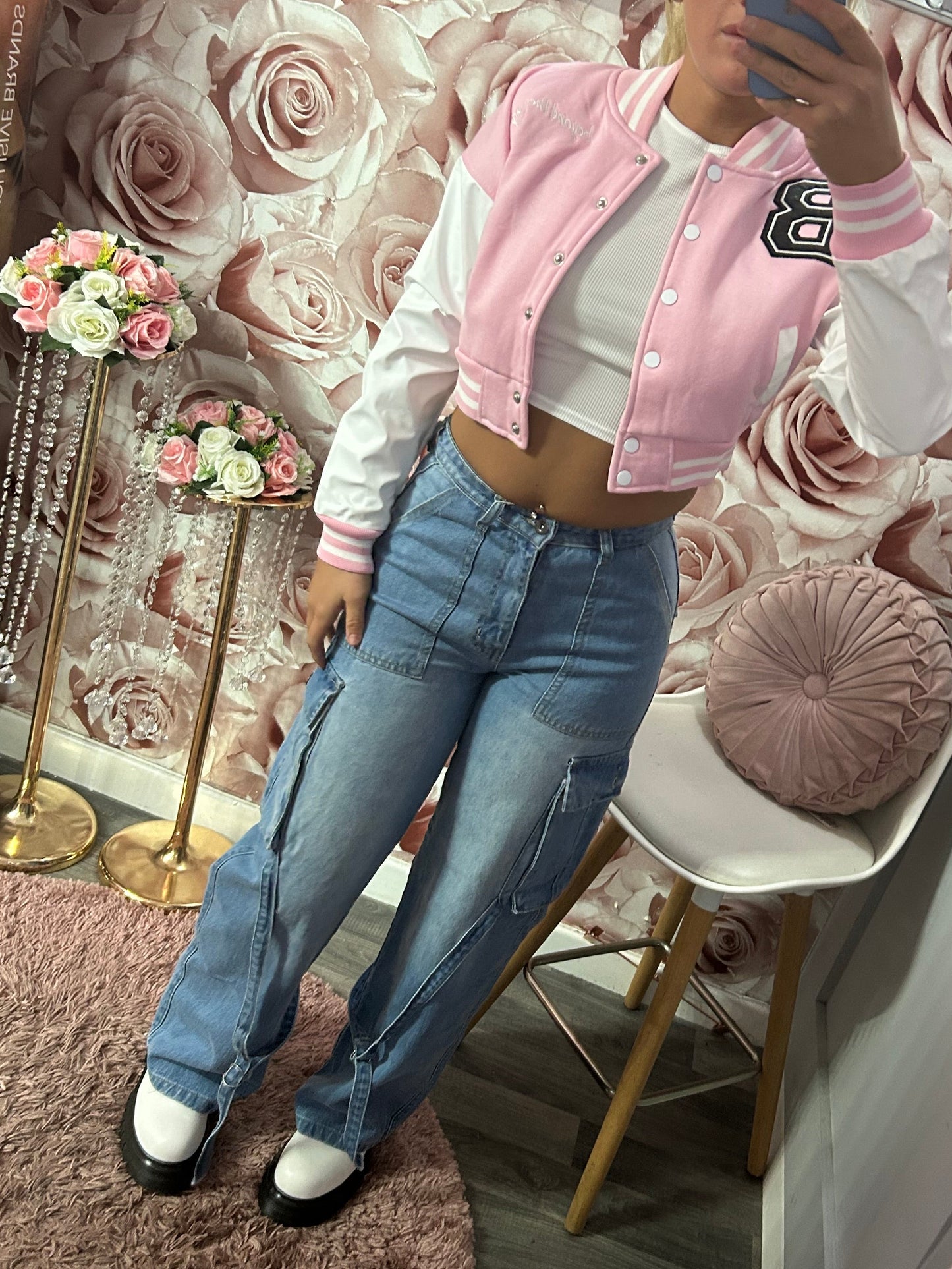 Wide Leg Cargo Pocket Denim Jeans