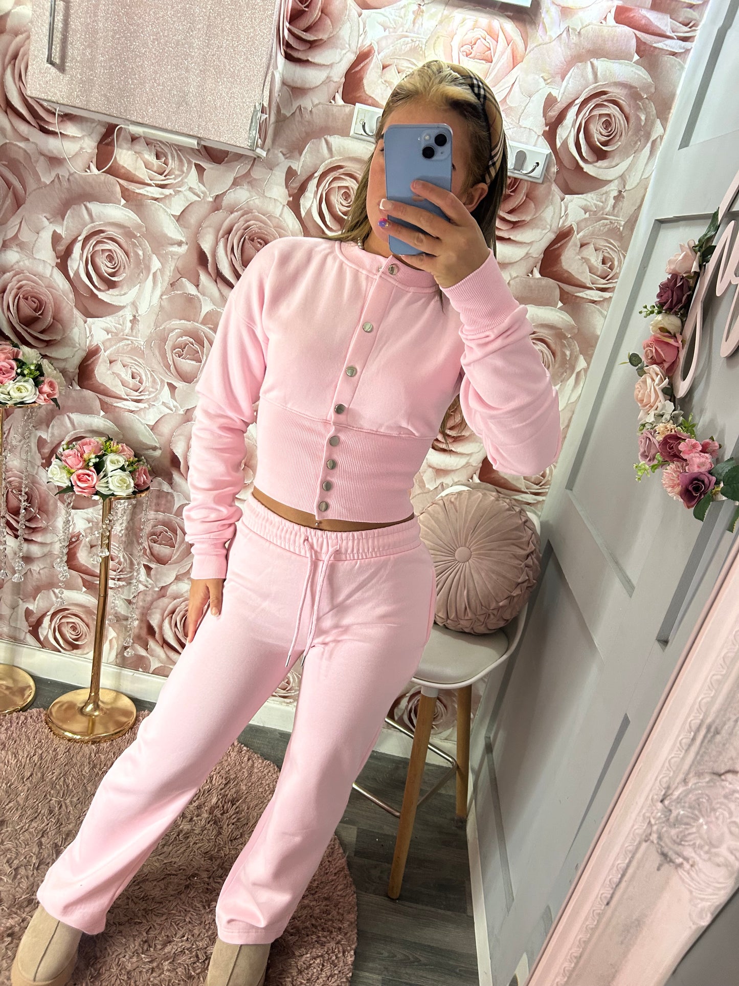 Button Up Corset Compression Style Fleece Lined Co-Ord Set