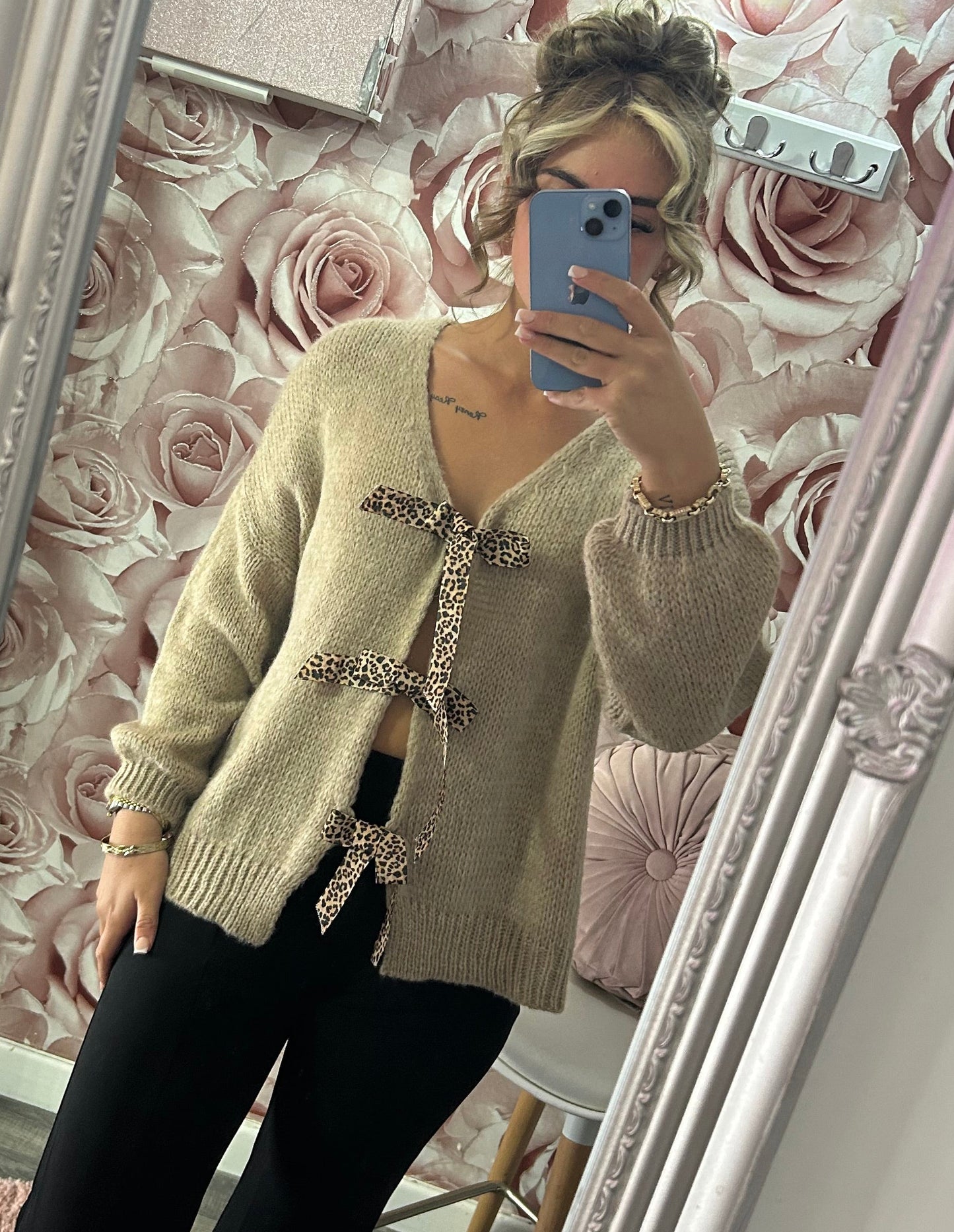 Soft Touch Leopard Print Bow Cardigan