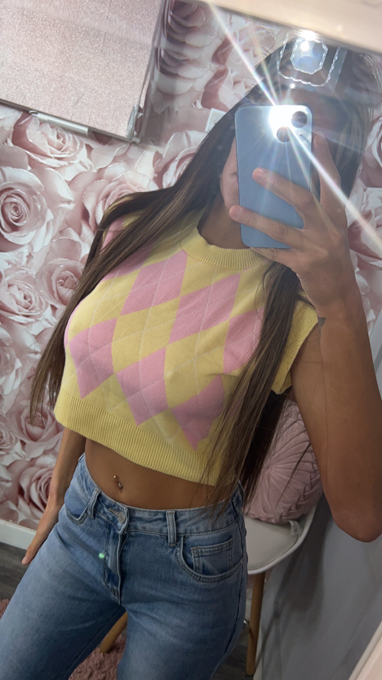 Diamond Pattern Knitted Crop Top