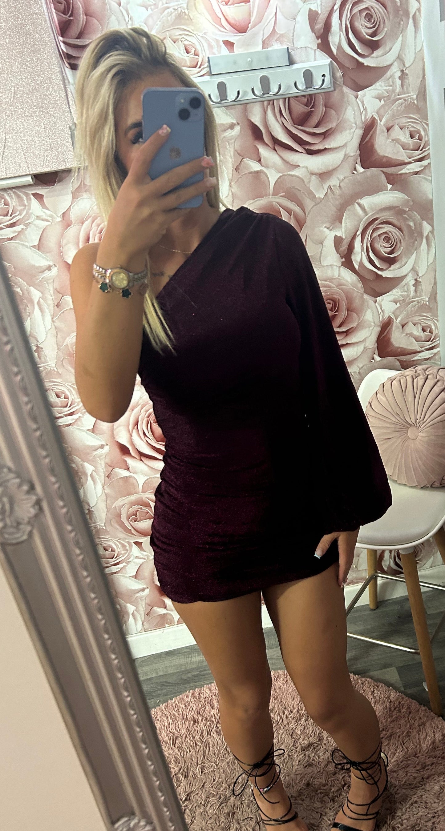 Lurex Glimmer Off The Shoulder Ruched Mini Dress