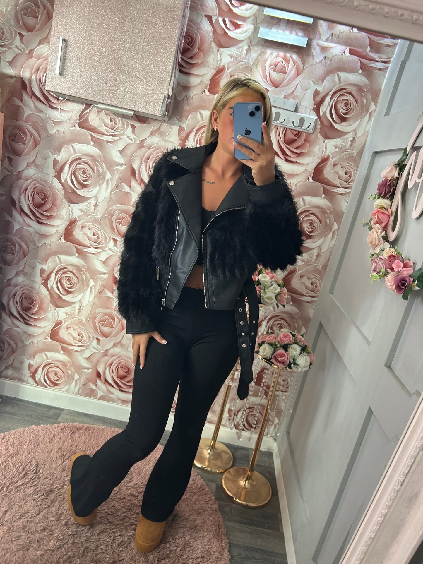 Faux Fur & Faux Leather Biker Jacket