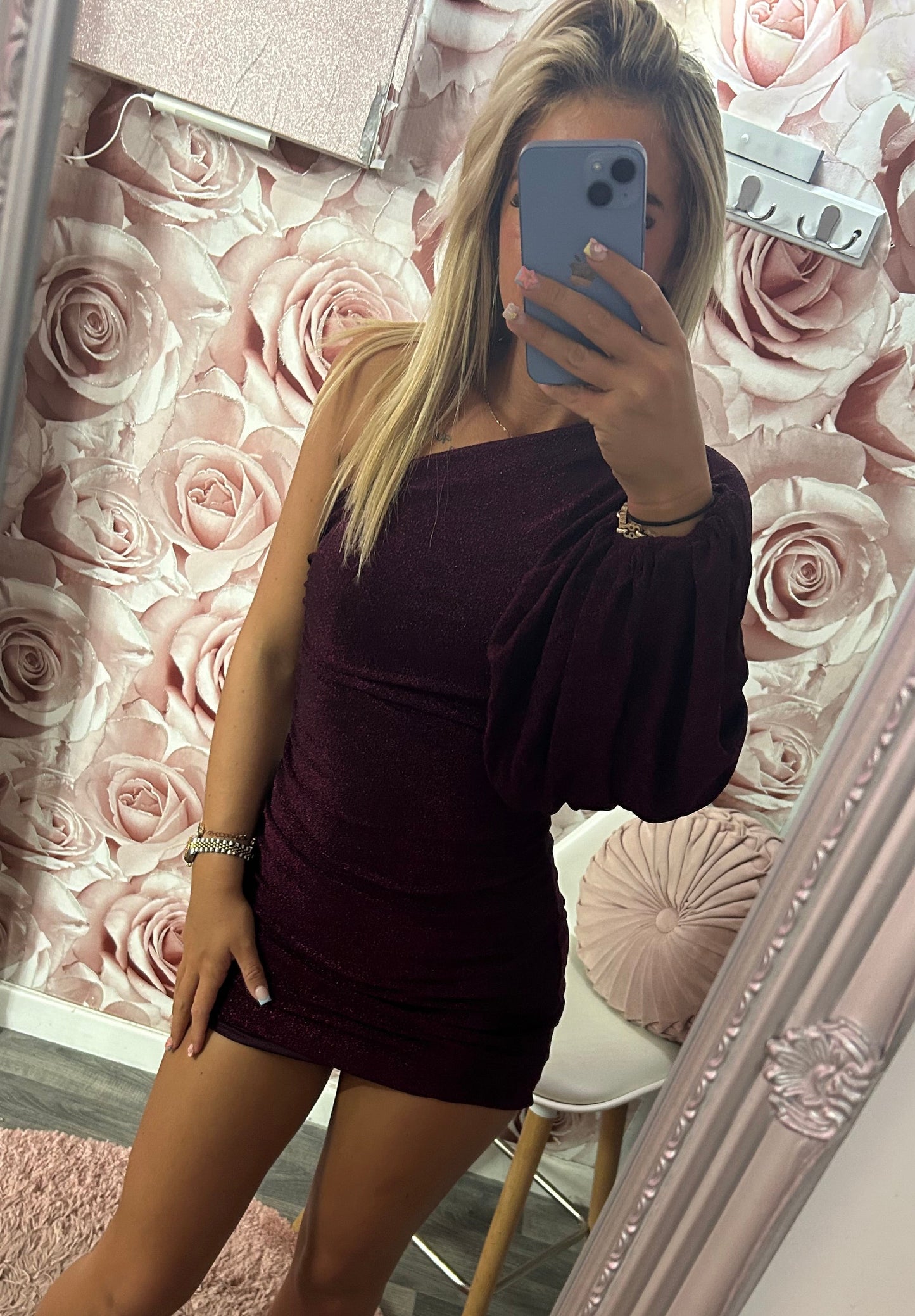 Lurex Glimmer Off The Shoulder Ruched Mini Dress