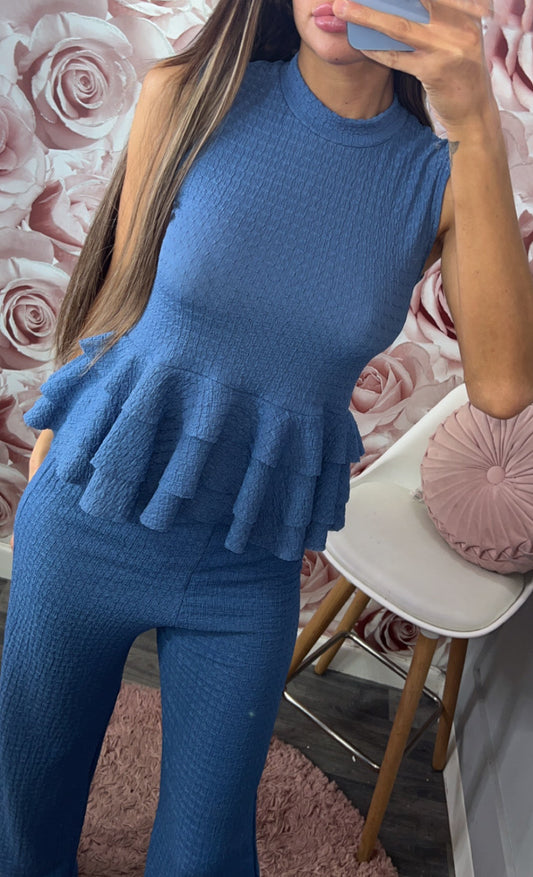 Cheesecloth Frill Peplum Co-Ord Set