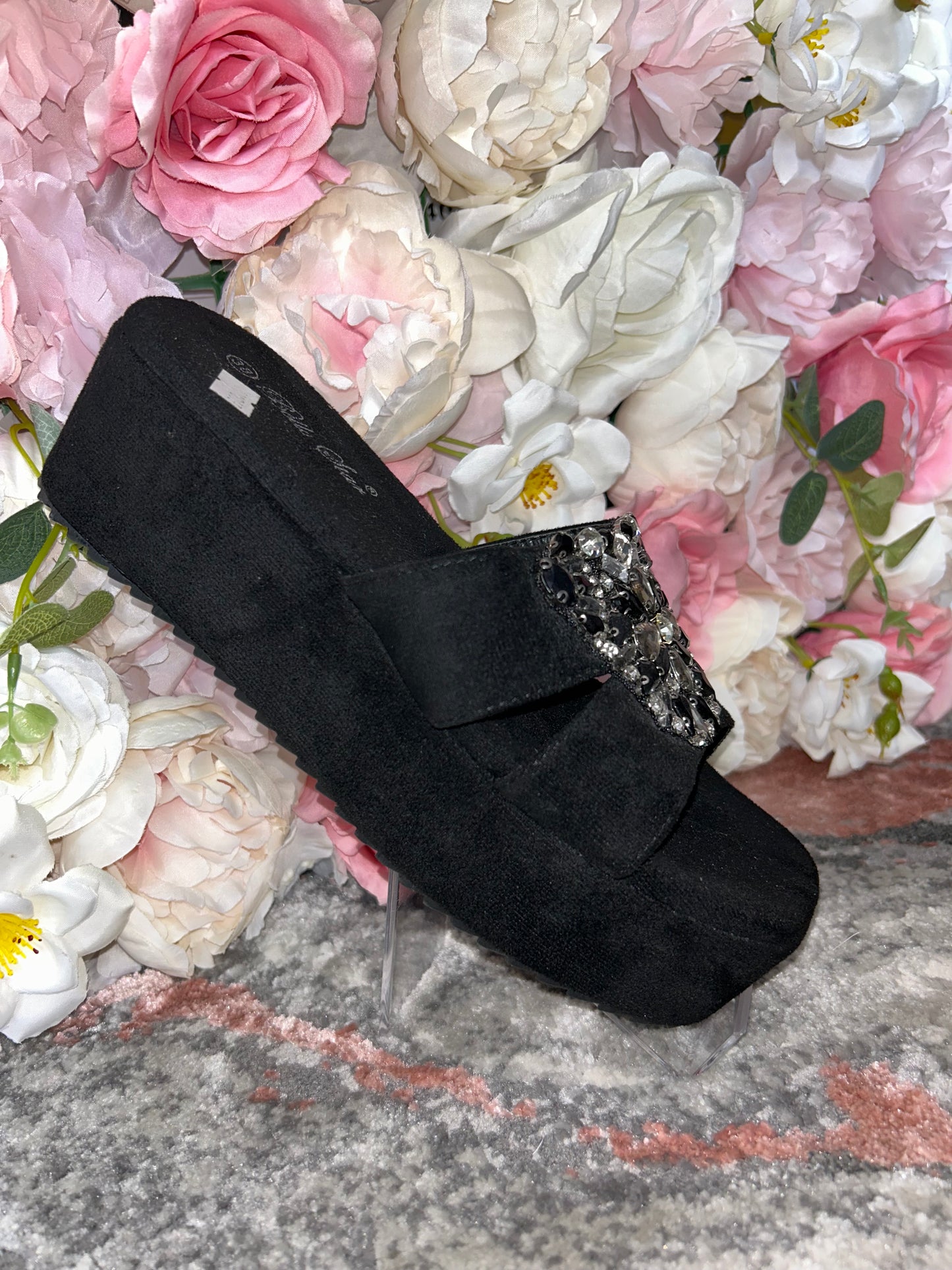 SALE- Suede Diamanté Buckle Wedges