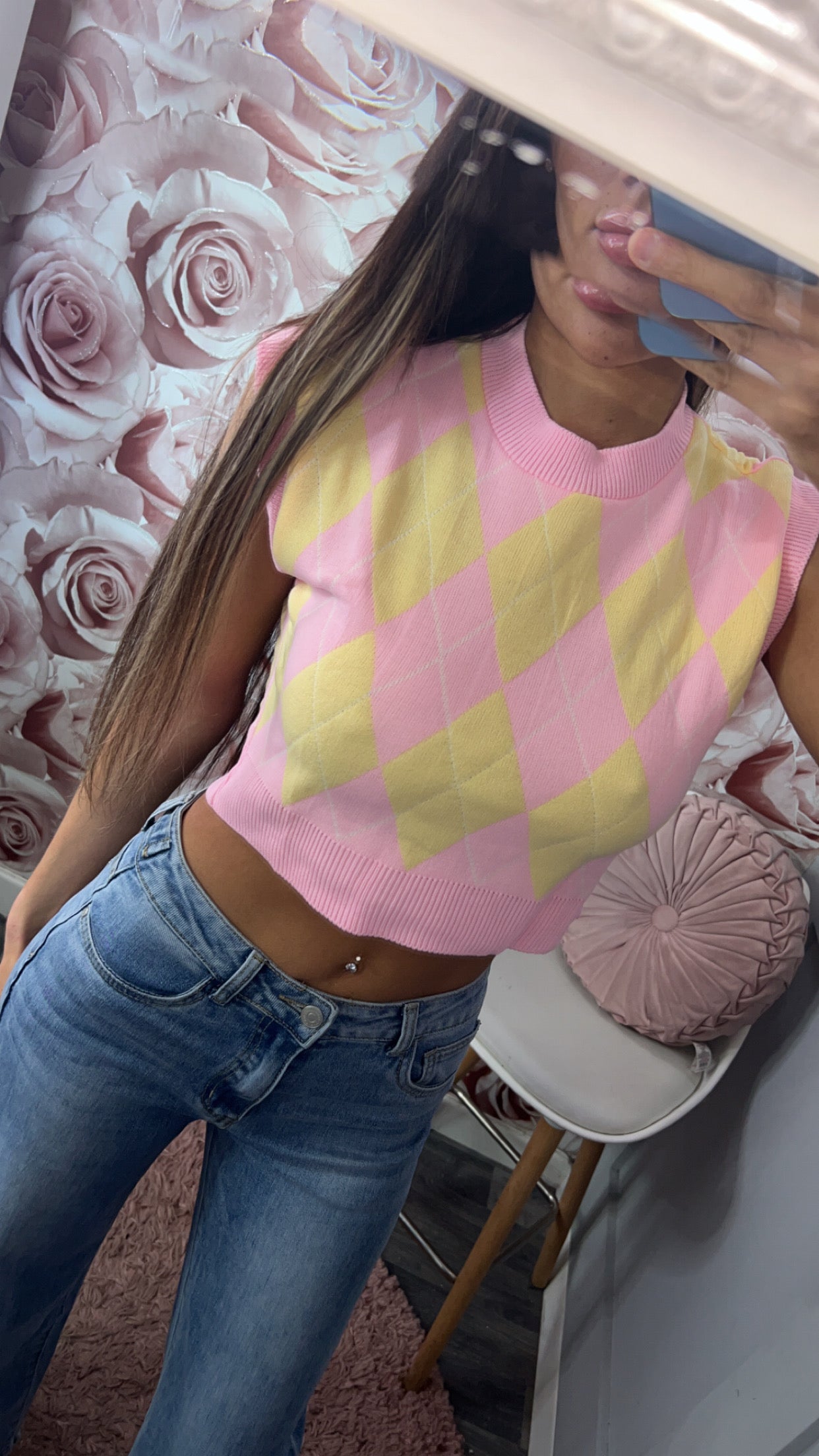 Diamond Pattern Knitted Crop Top