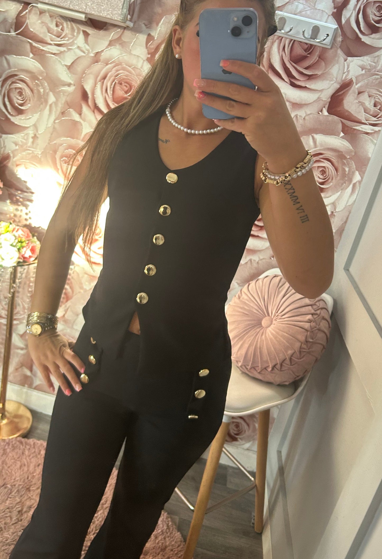 Gold Button Waistcoat & Flares Co-Ord Set