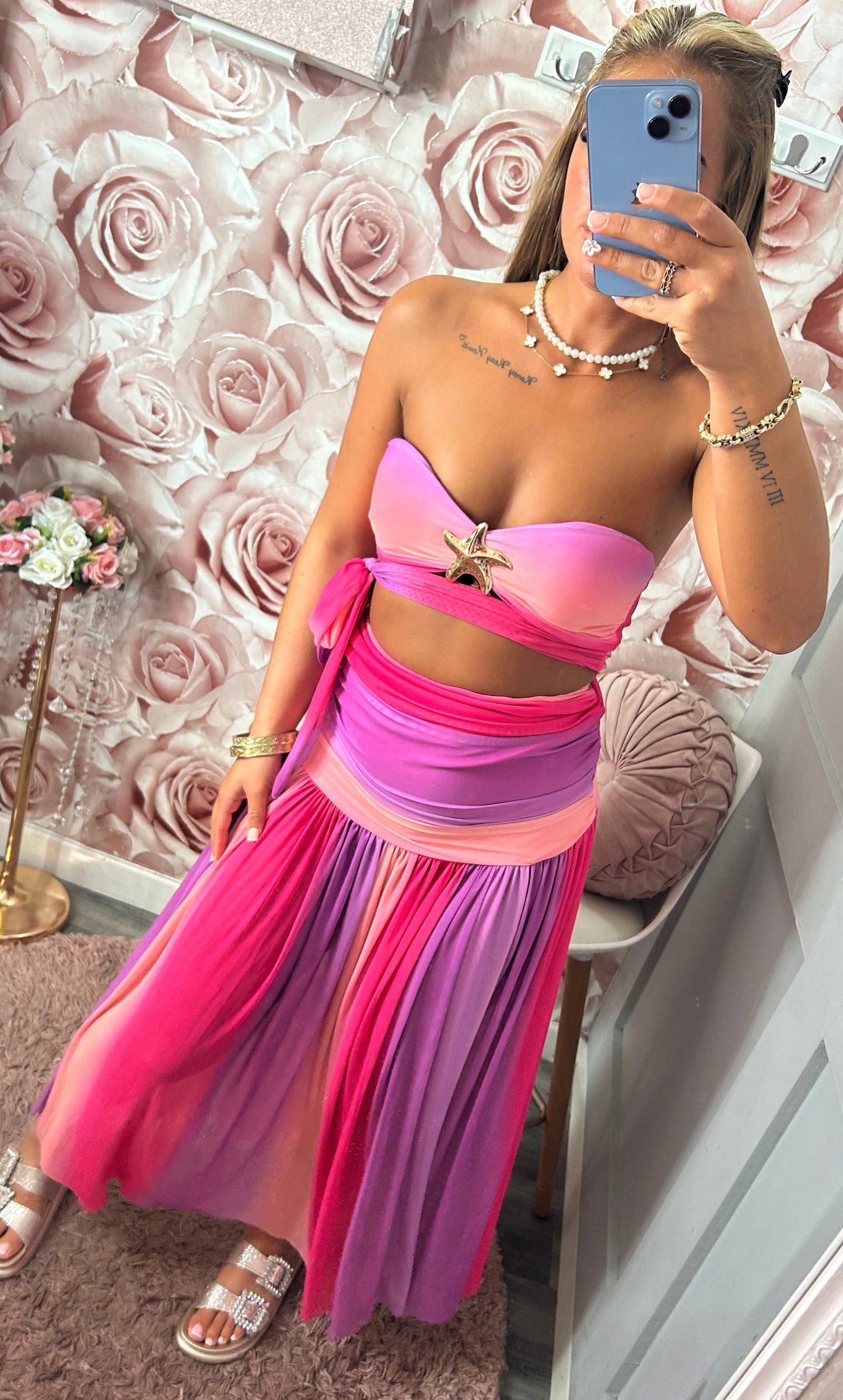 Starfish Ombré Floaty Mesh Bralet & Maxi Skirt Set