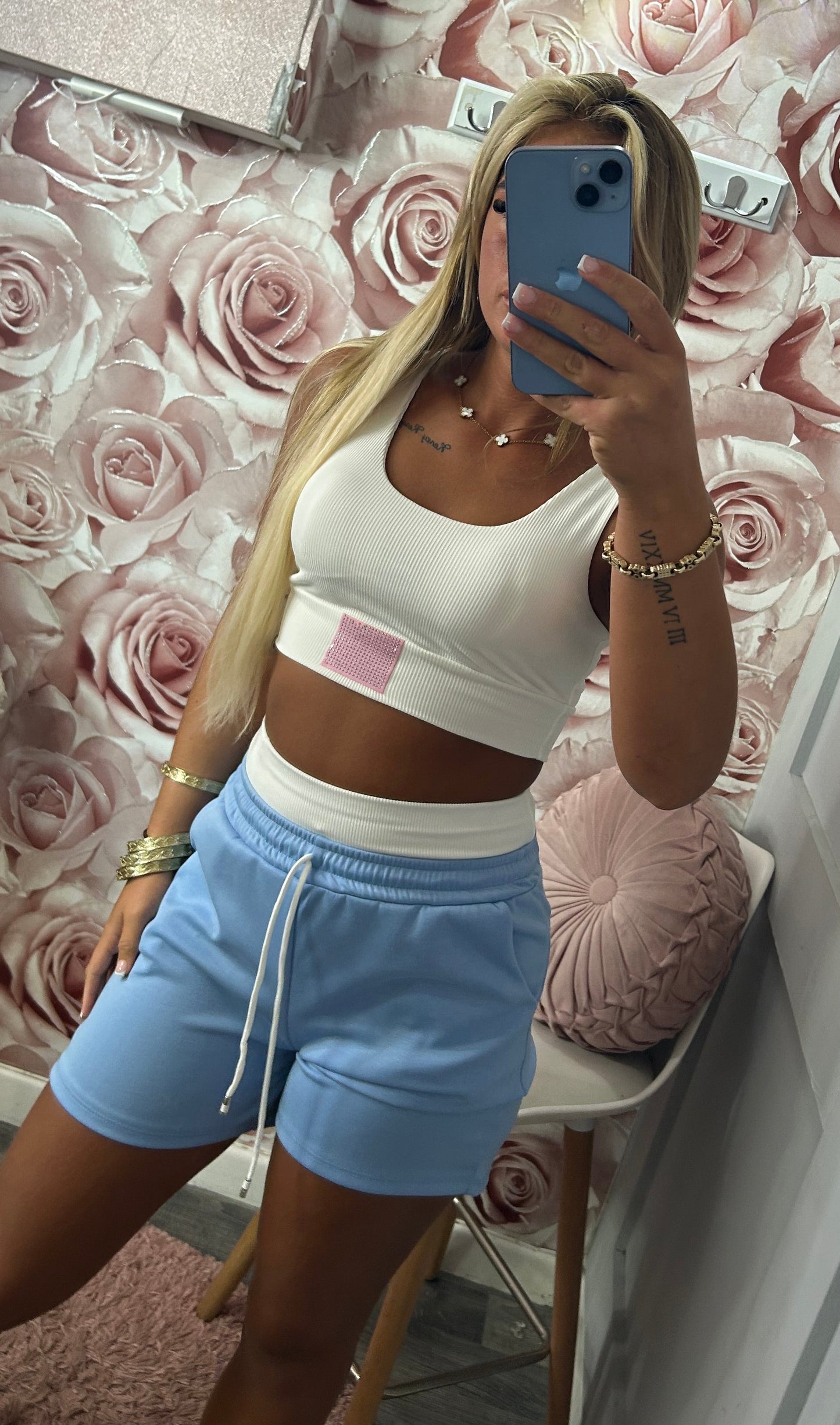 Diamanté Pocket Padded Bralet & Shorts Co-Ord Set