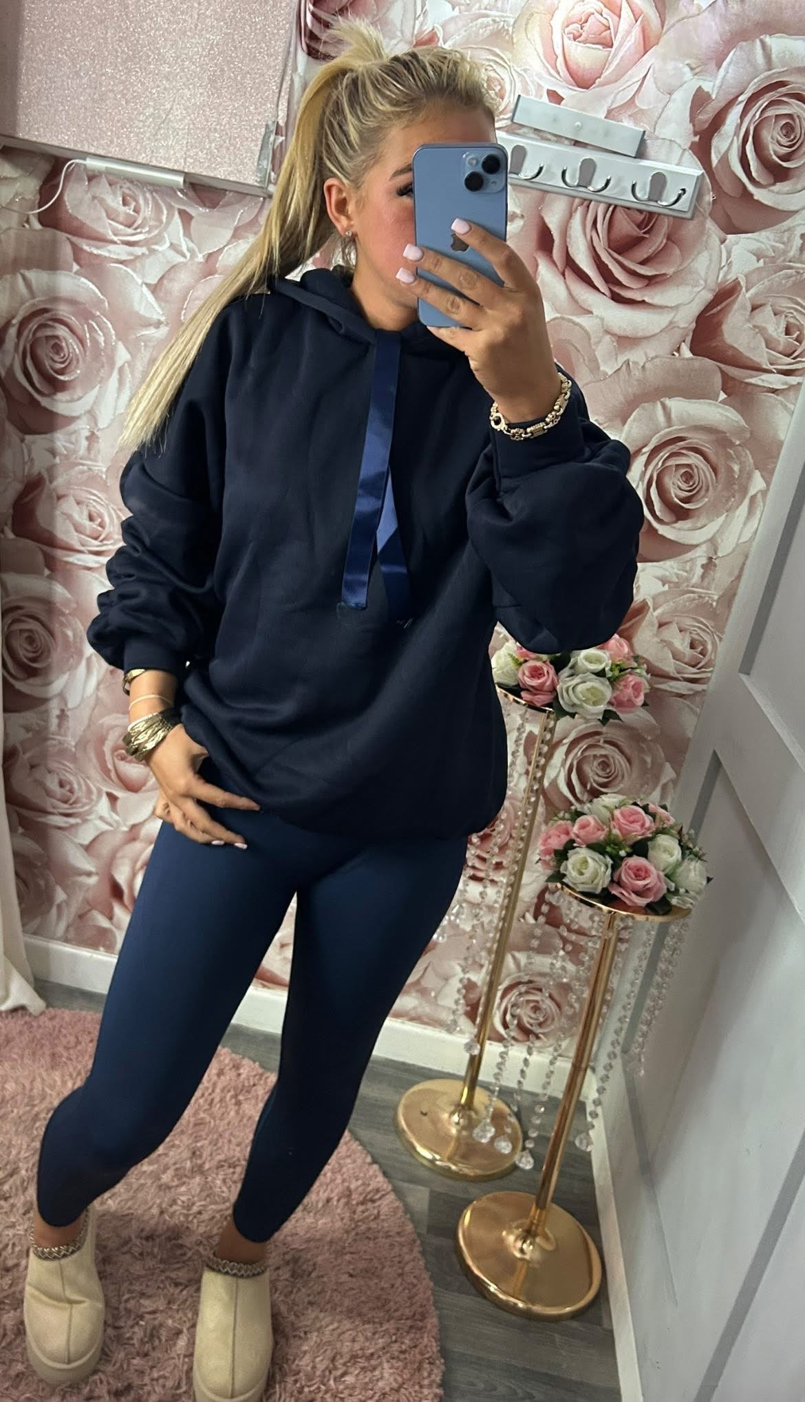 Ruched Sleeved Ribbon Toggle Fleece Lined Hoodie