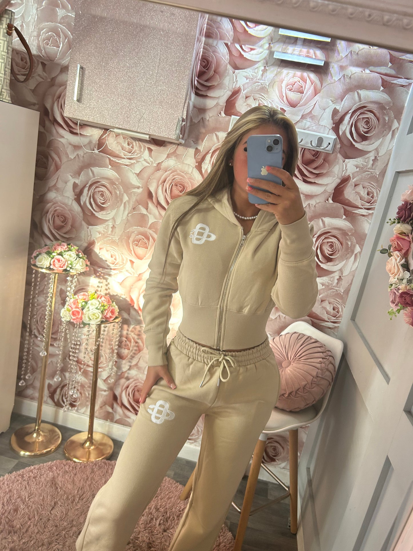 Swirl Embroidered Corset Style Compression Fleece Lined Loungewear Set