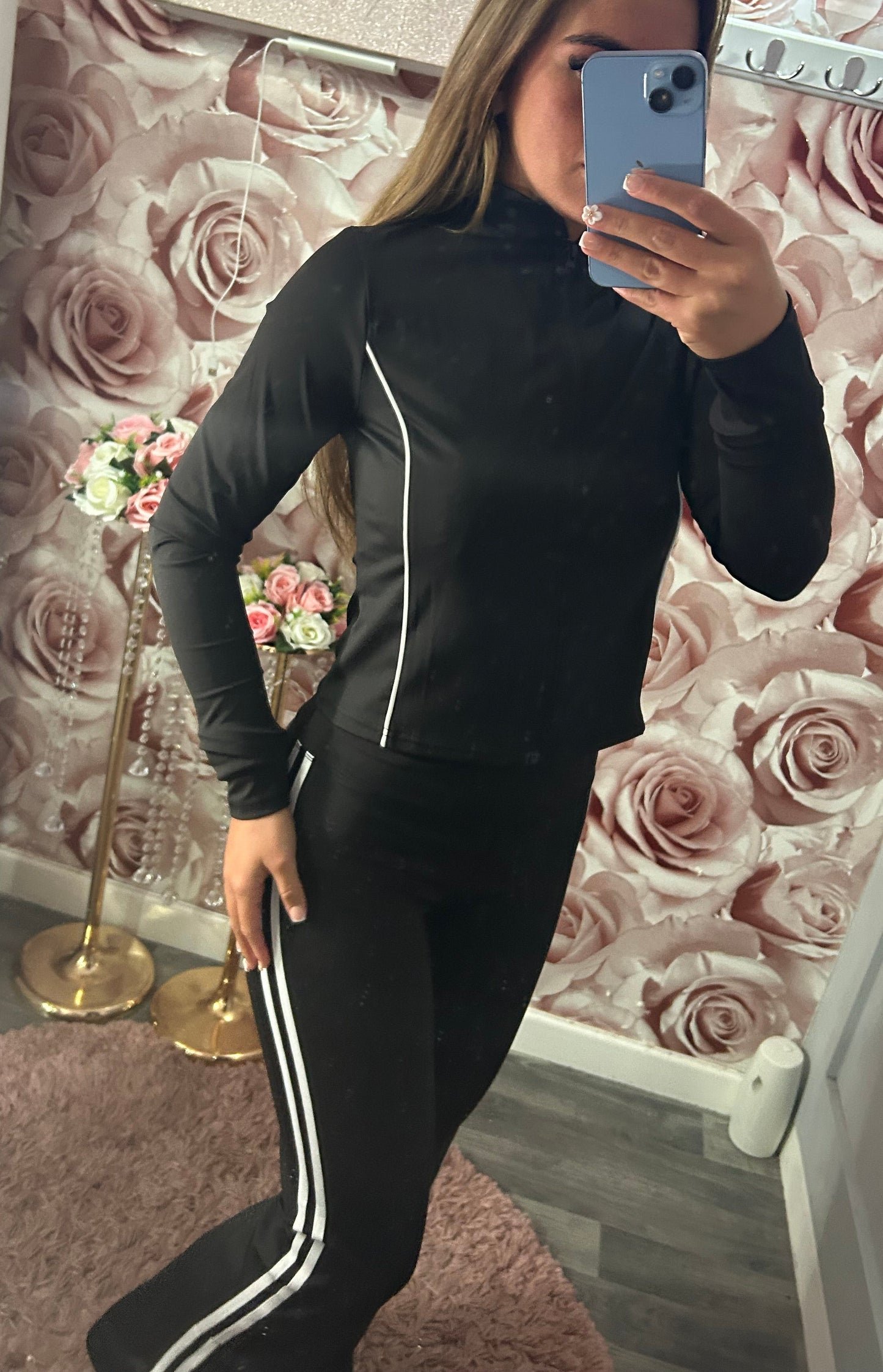 Zip Up Energy Contrast Stripe Yoga Activewear Set
