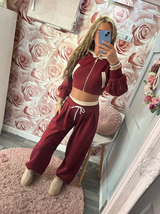 Soft Touch Contrast Cropped Hoodie & Wide leg Joggers Set