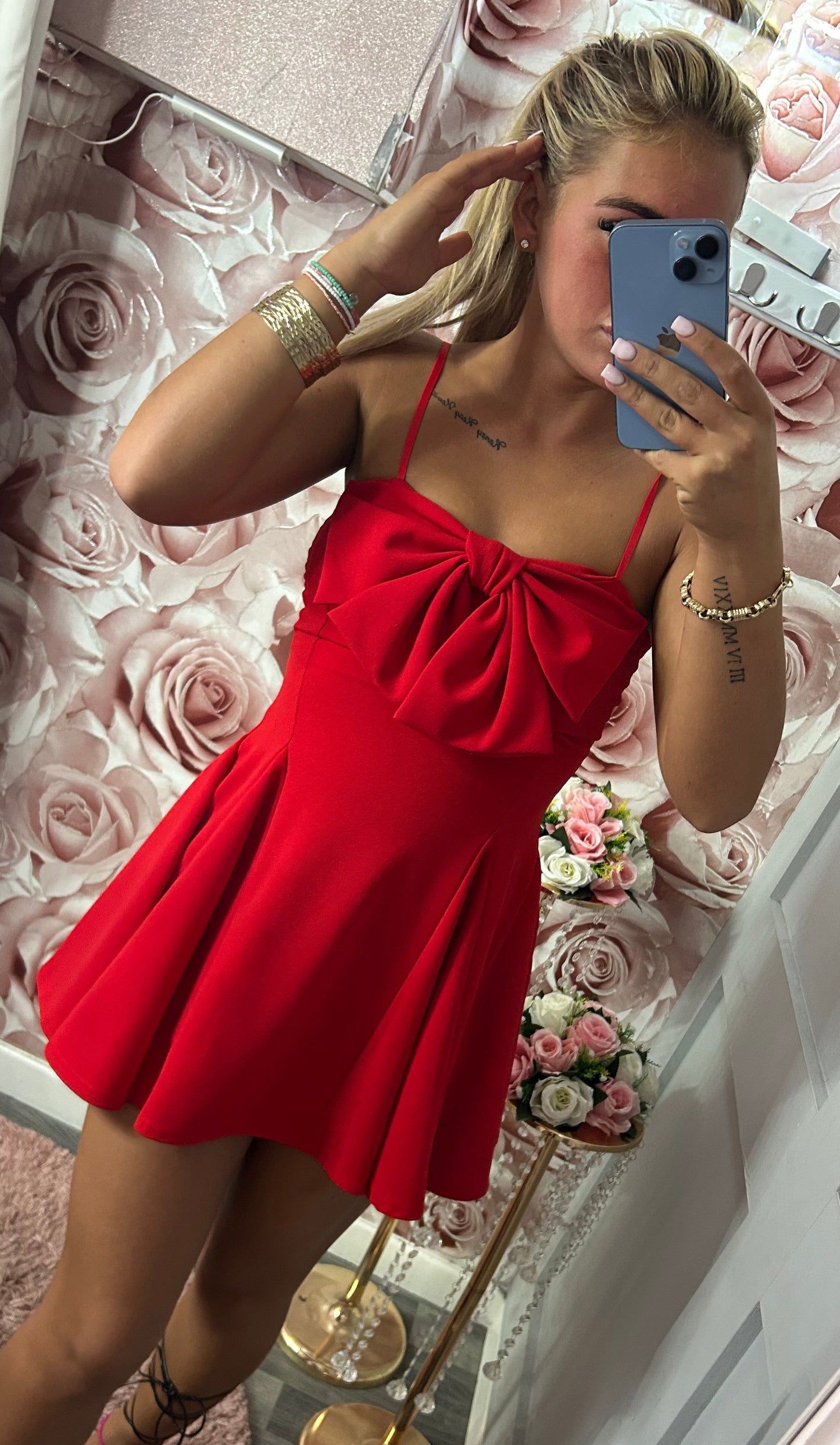 Bow Cami Strap Skater Dress