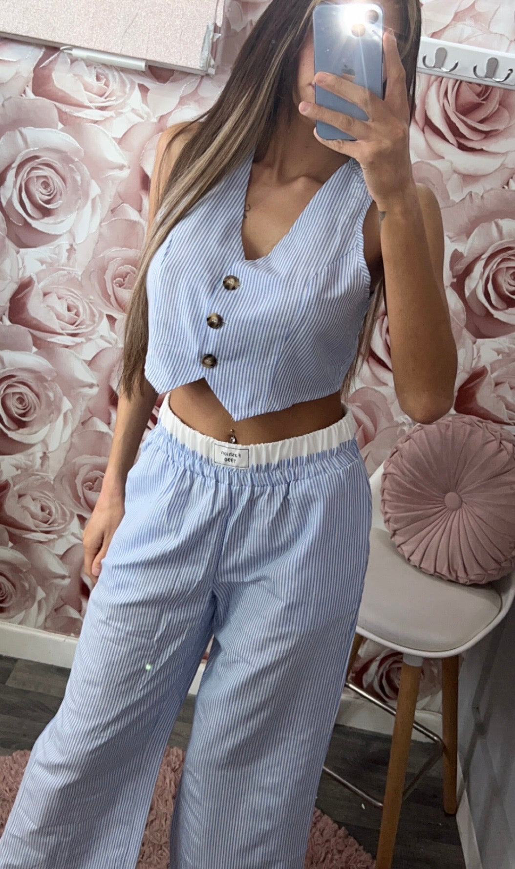 Pinstripe button waistcoat & trousers Co-ord