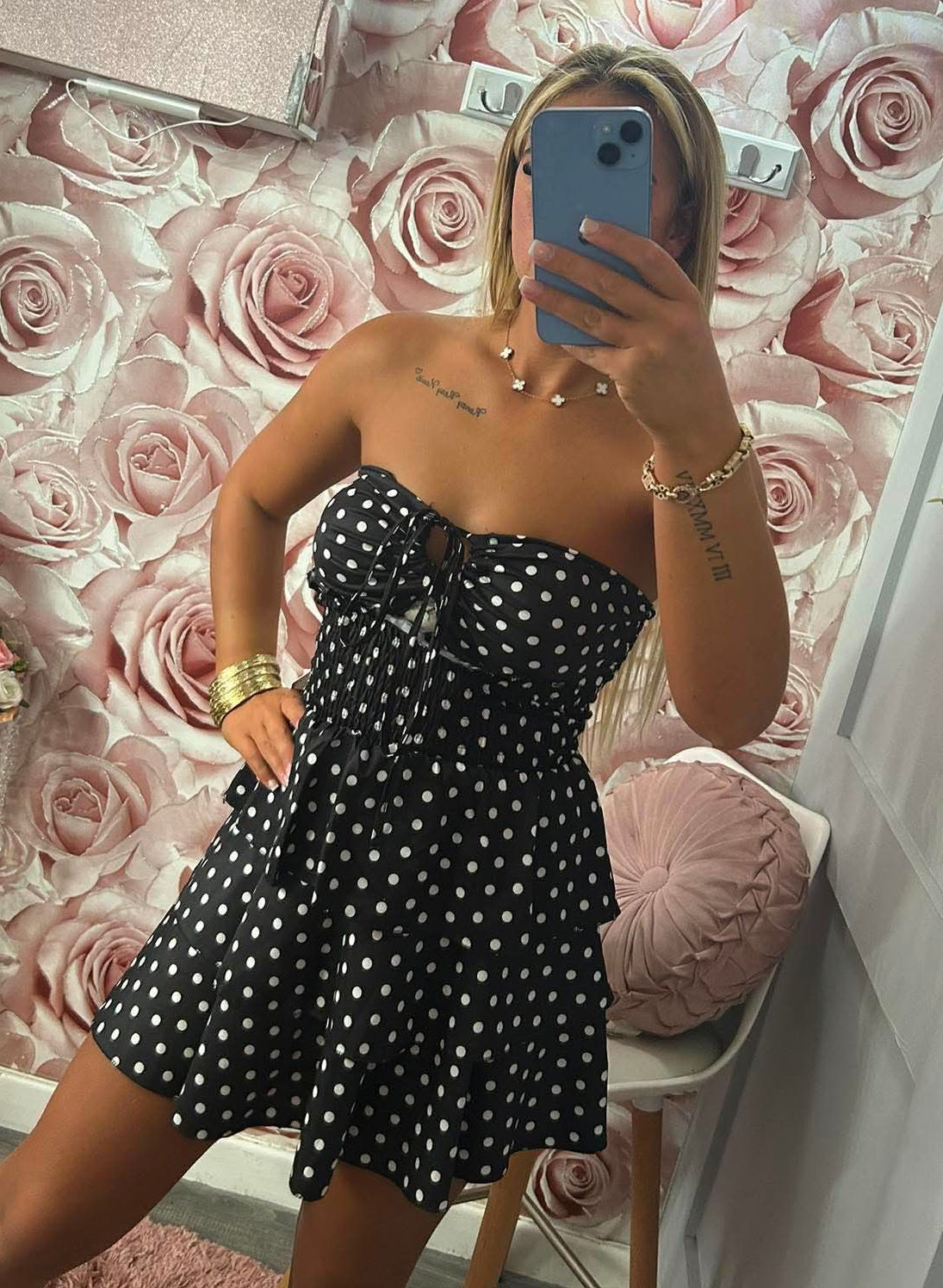 Polka Dot Padded Rara Ruffle Frill Dress