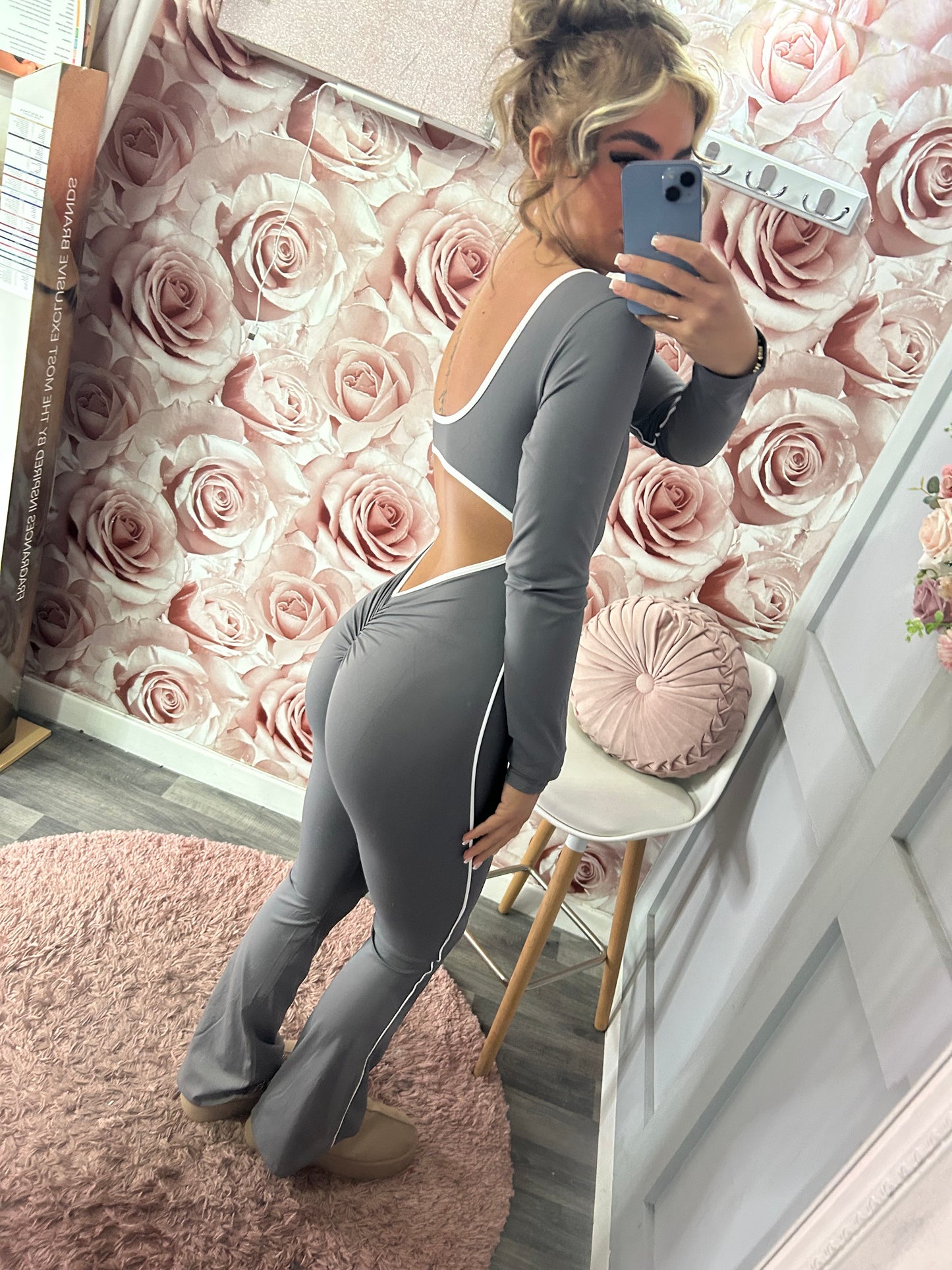 Ruched Bum & Padded Cup Contrast Yoga Jumpsuit/Unitard