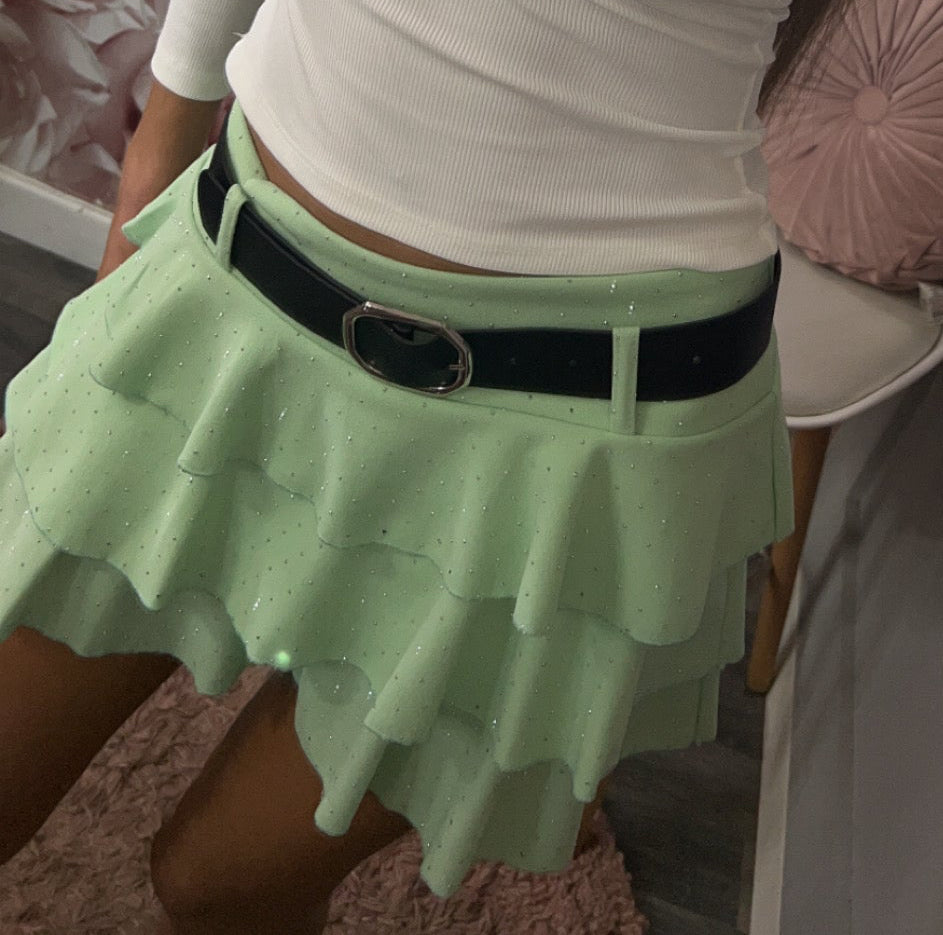 Diamante Sparkle Belted Rara Skirt