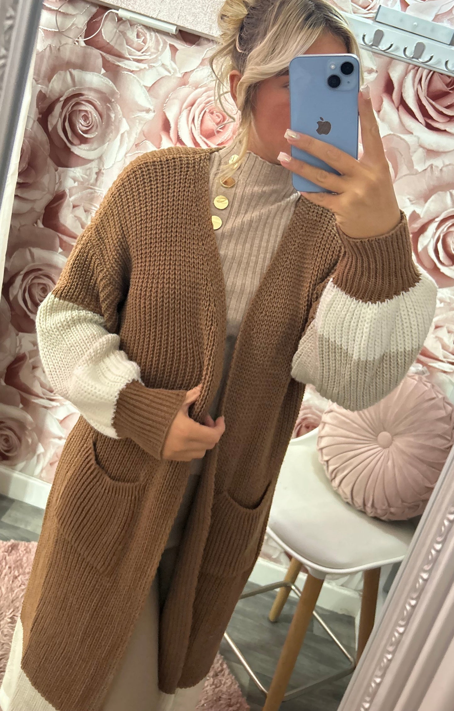 SALE- Balloon Sleeve Chunky Knit Longline Cardigan