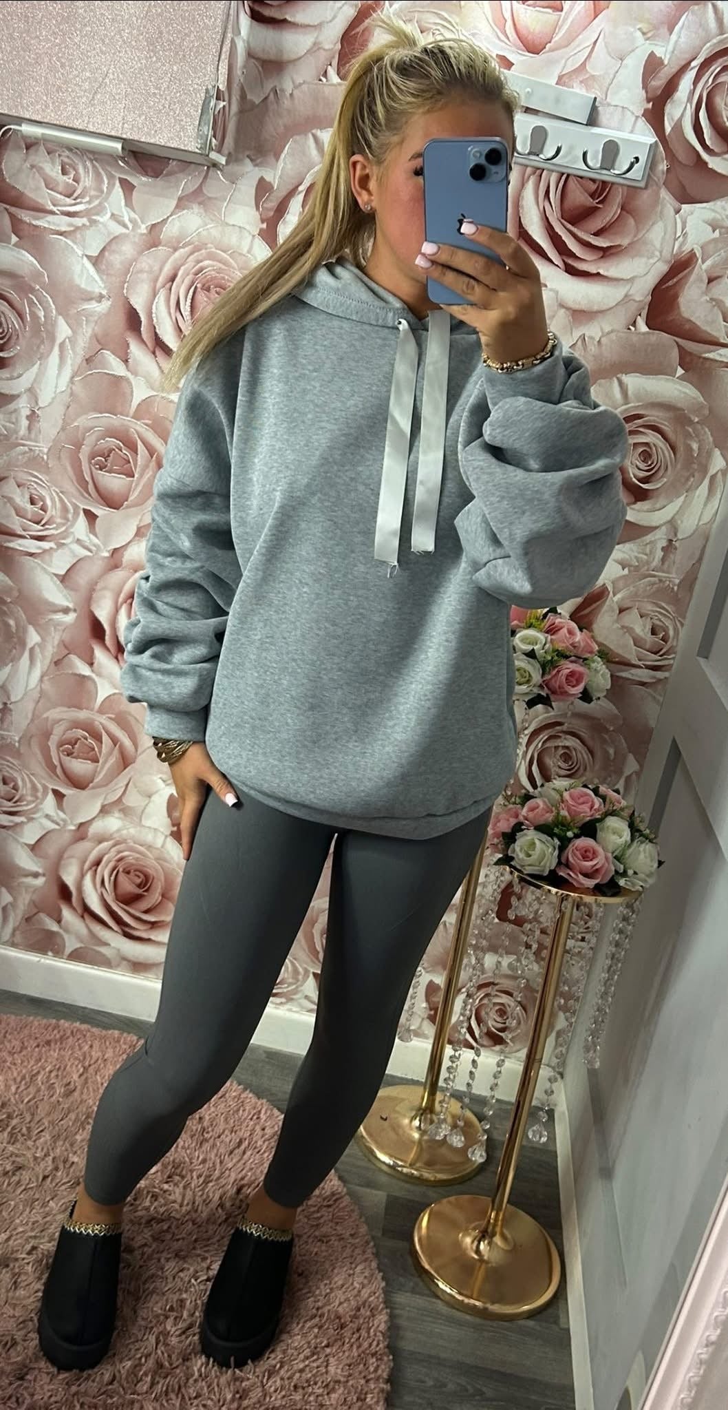Ruched Sleeved Ribbon Toggle Fleece Lined Hoodie
