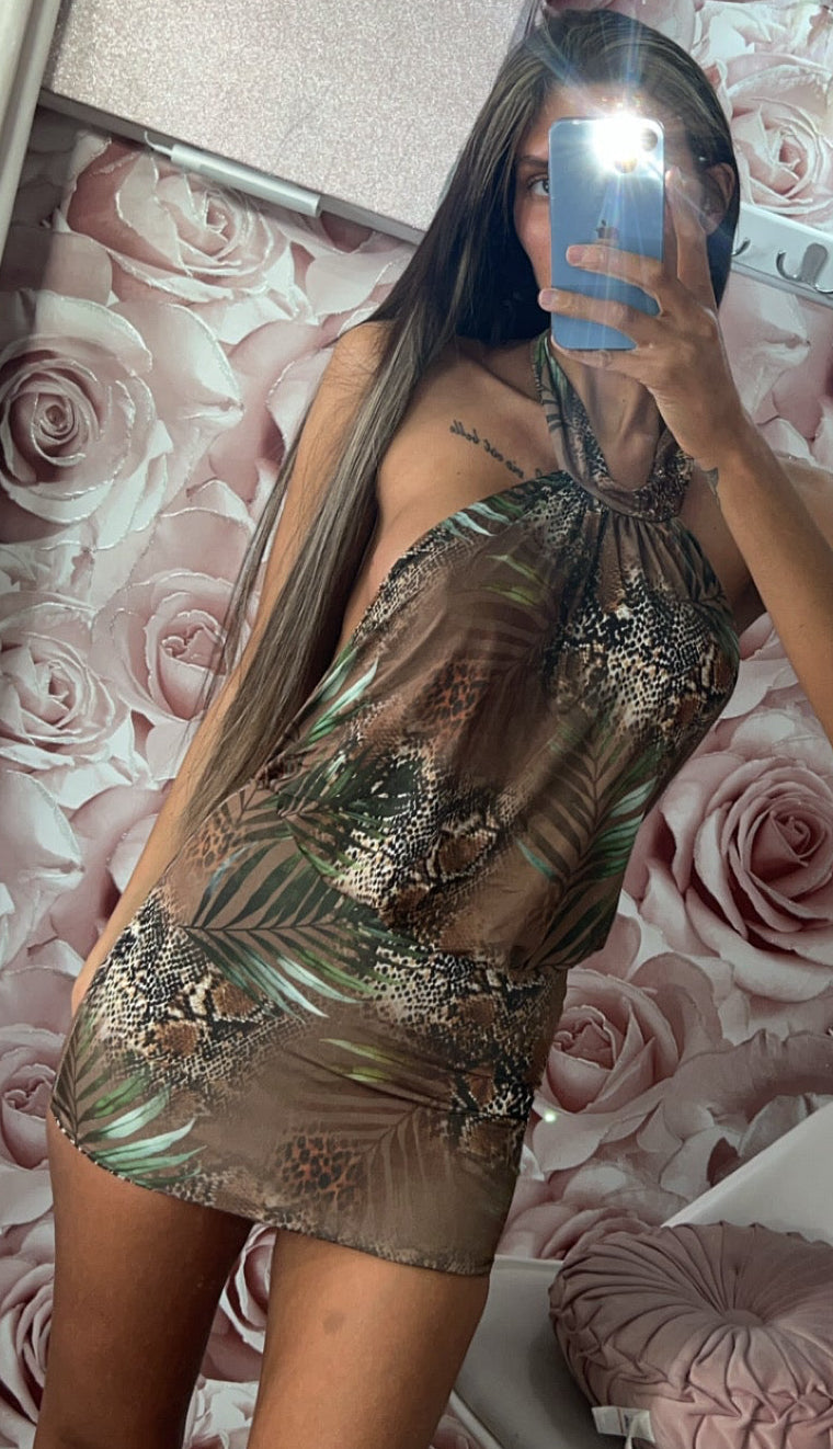 Tropical Print Halterneck Dress