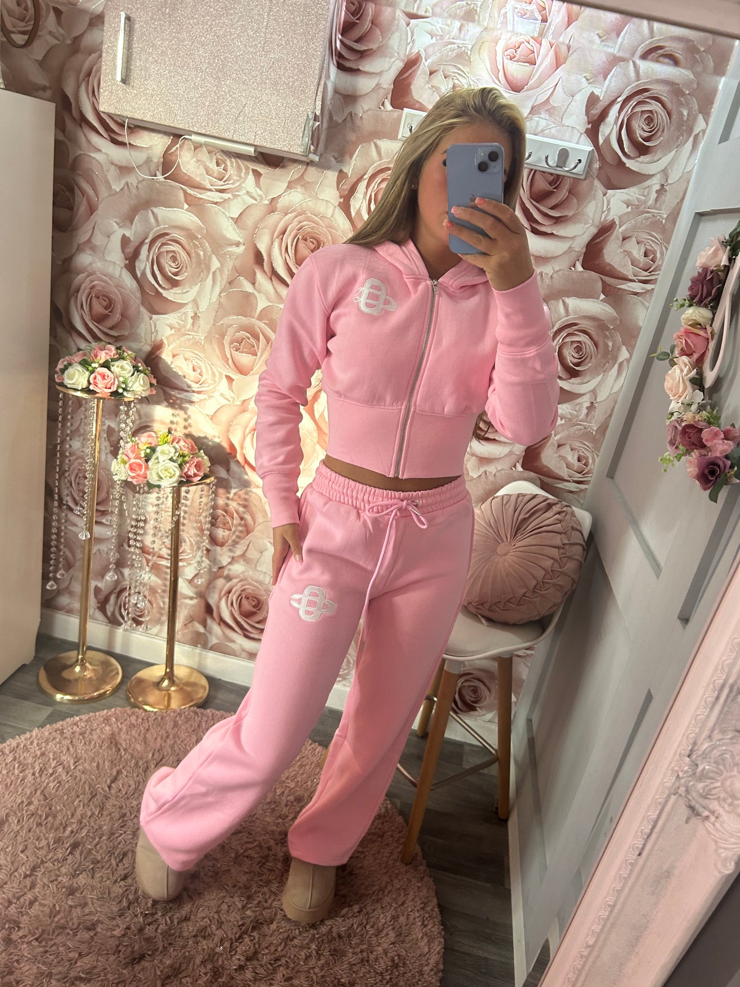 Swirl Embroidered Corset Style Compression Fleece Lined Loungewear Set