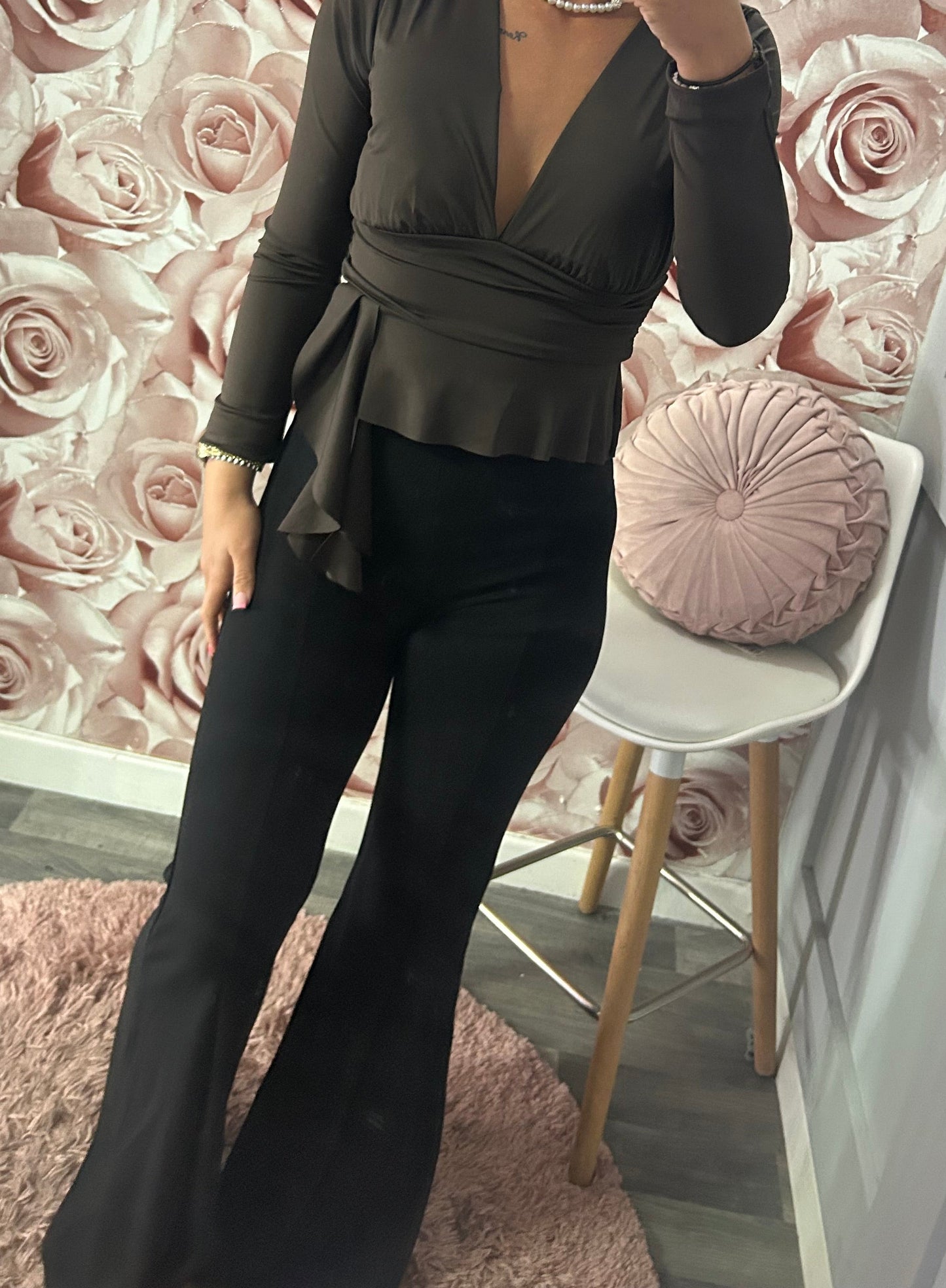 High Waisted Flared Trousers