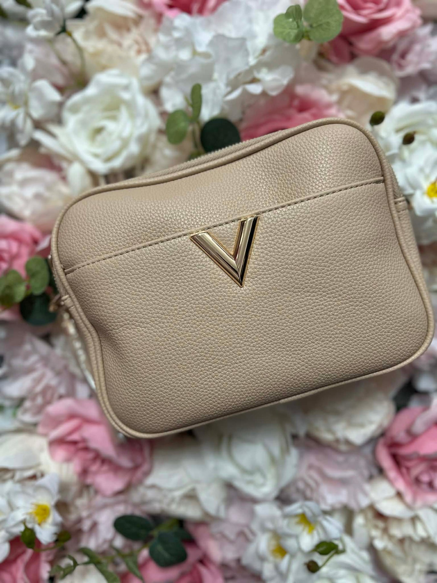 Inspired V Faux Leather Strap Handbag