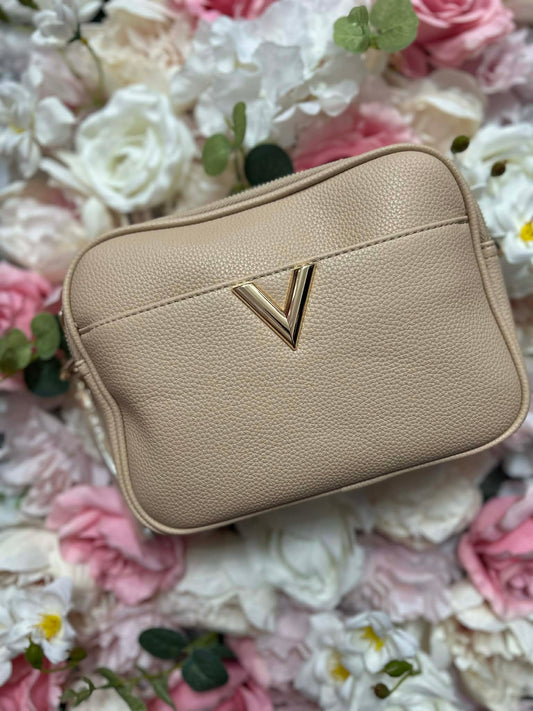 Inspired V Faux Leather Strap Handbag