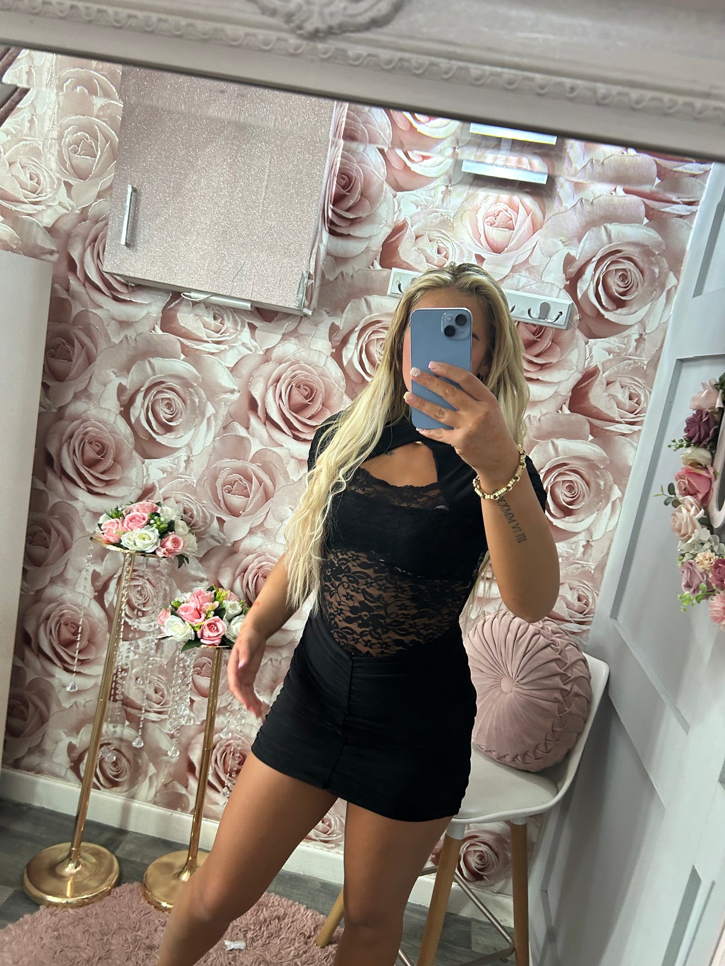 Cut Out Lace Ruched Mini Dress