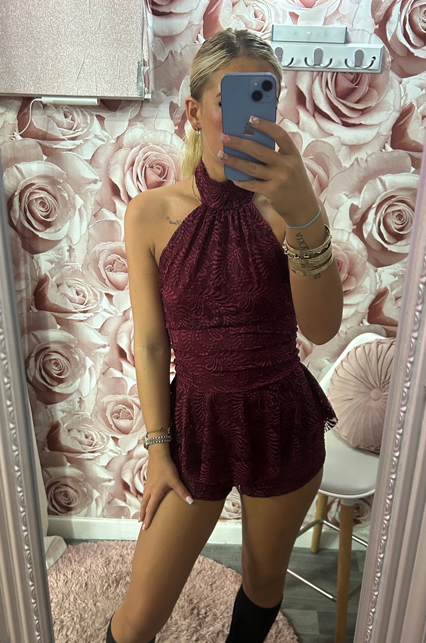 Lace Halterneck Rara Frill Playsuit