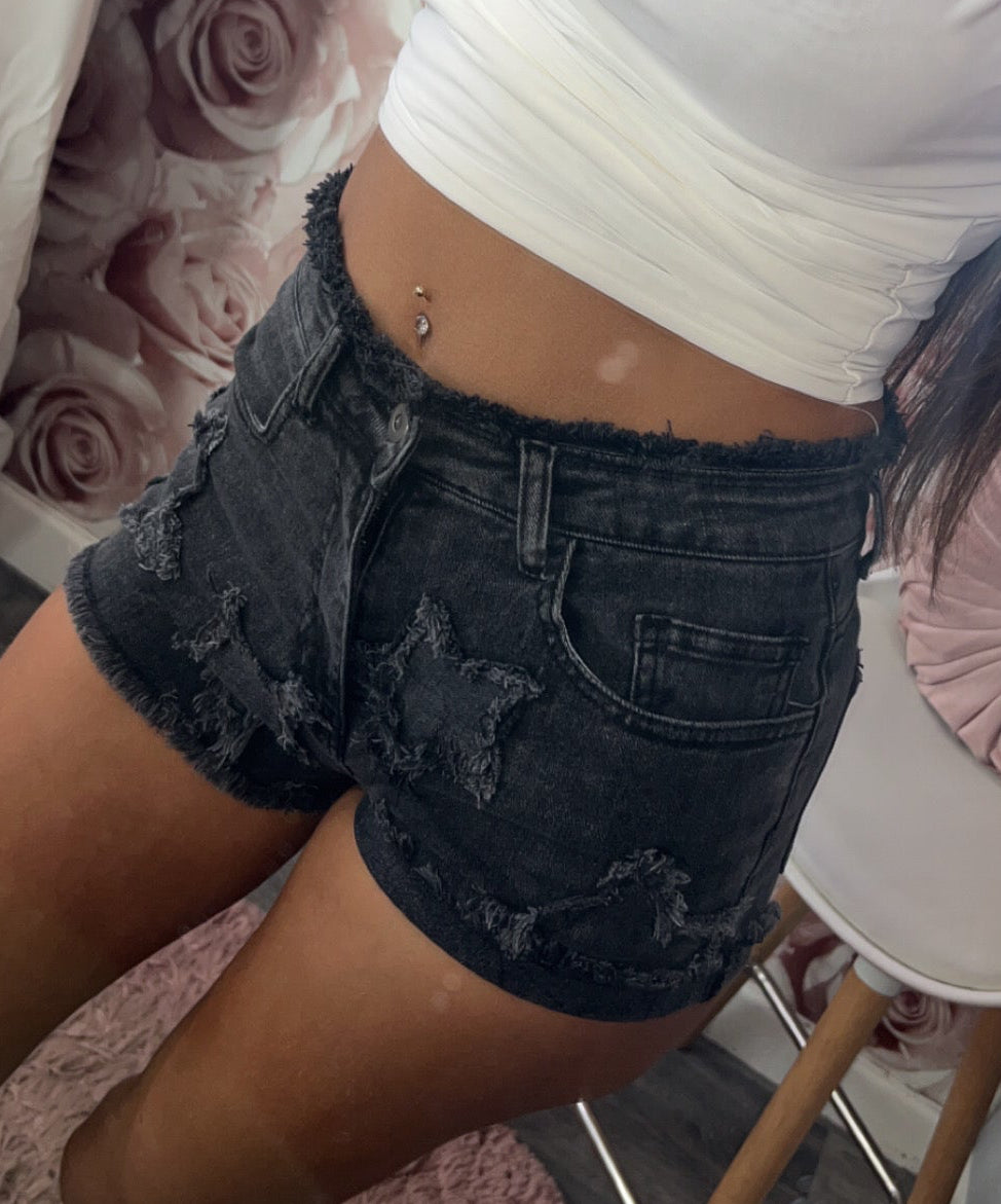 Star Frayed Denim Shorts