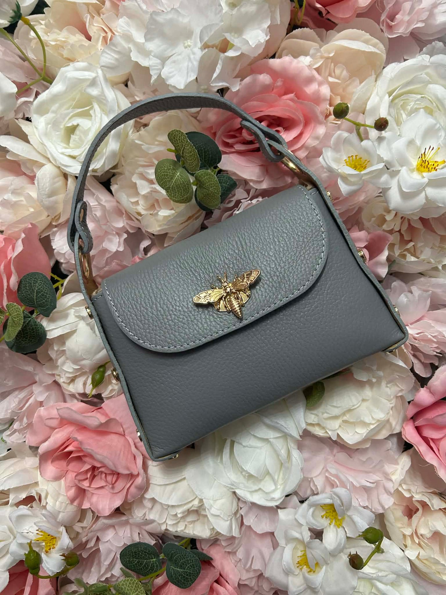 Inspired Gold Bee Working Clasp Leatherette Mini Handbag