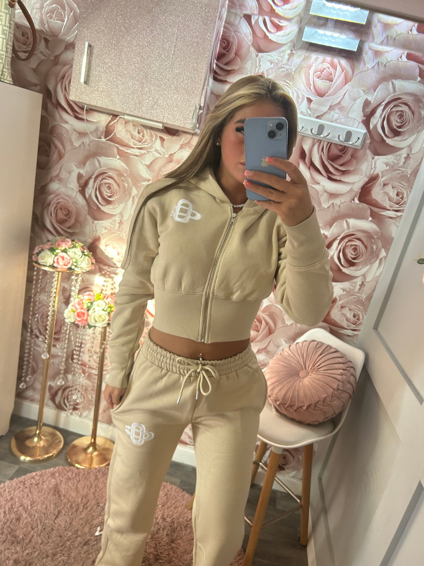 Swirl Embroidered Corset Style Compression Fleece Lined Loungewear Set