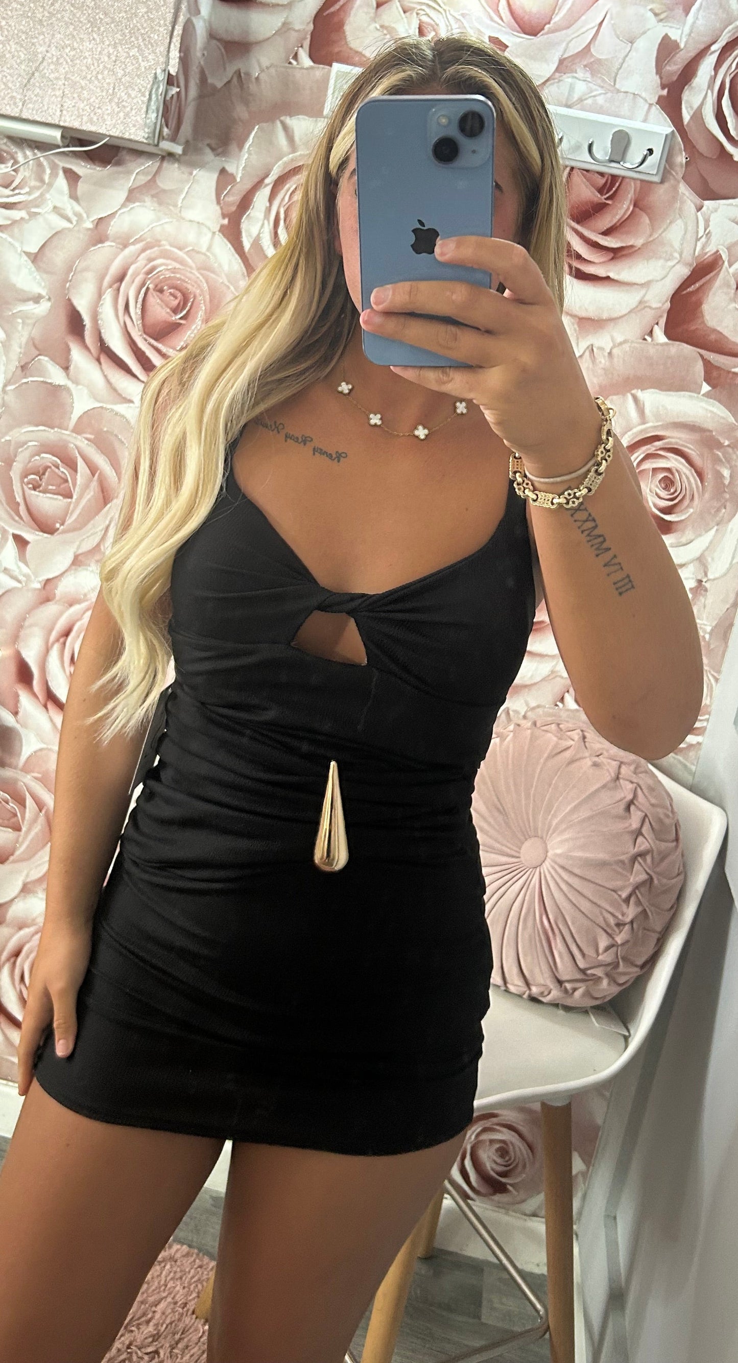 Gold Buckle Ruched Cross Over Dress