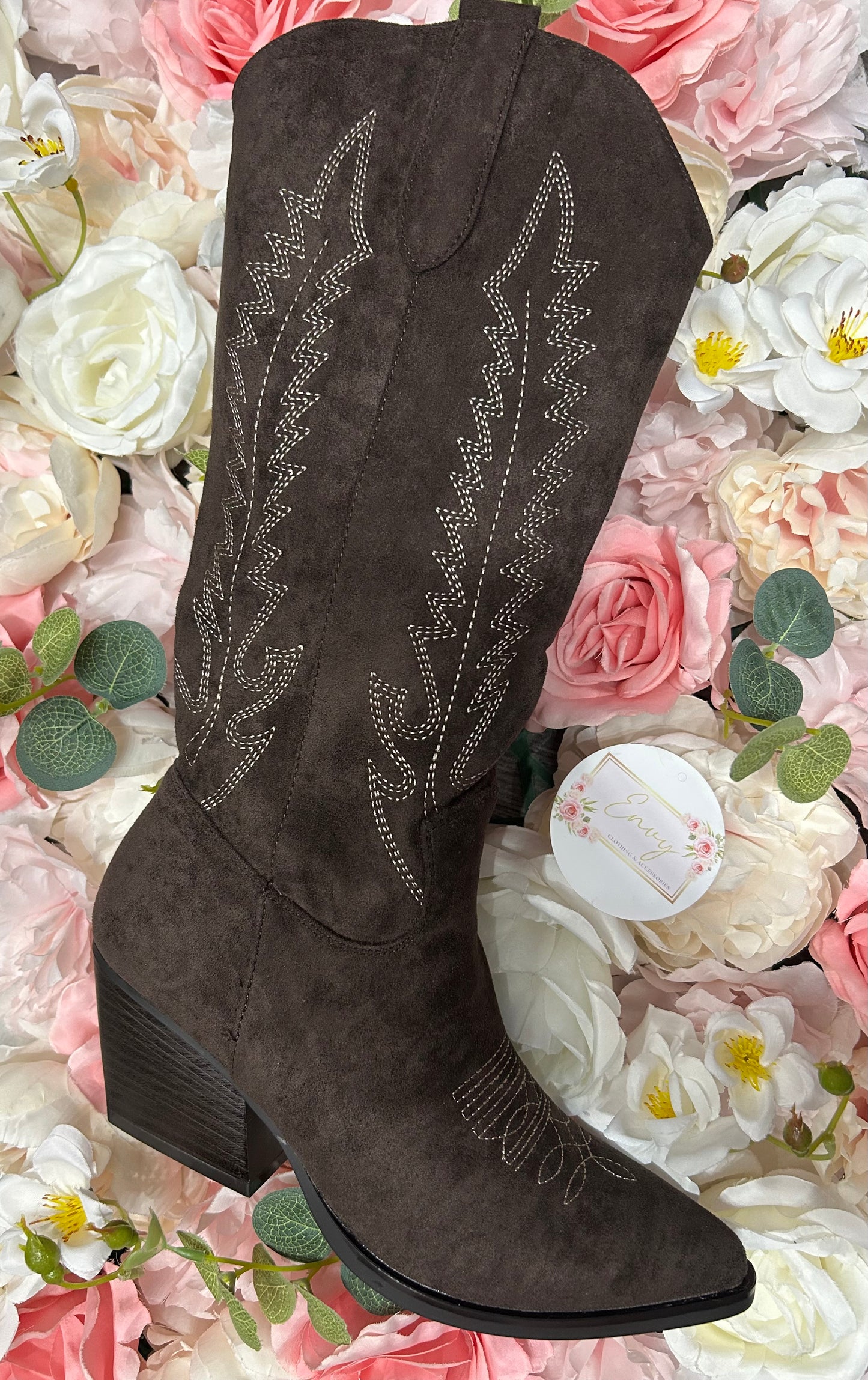 Chocolate Brown Suede Cowboy Boots