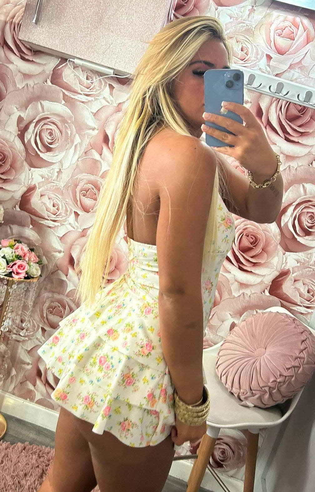 Floral Ruffle Frill Halterneck Skort Playsuit