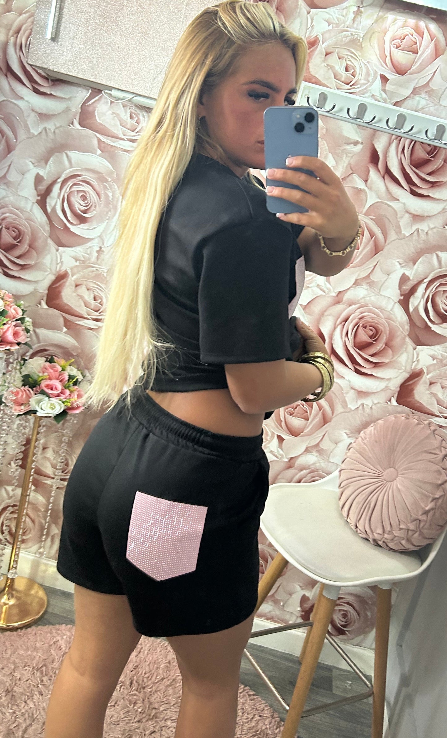 Diamanté Pocket Tshirt & Shorts Co-Ord Set