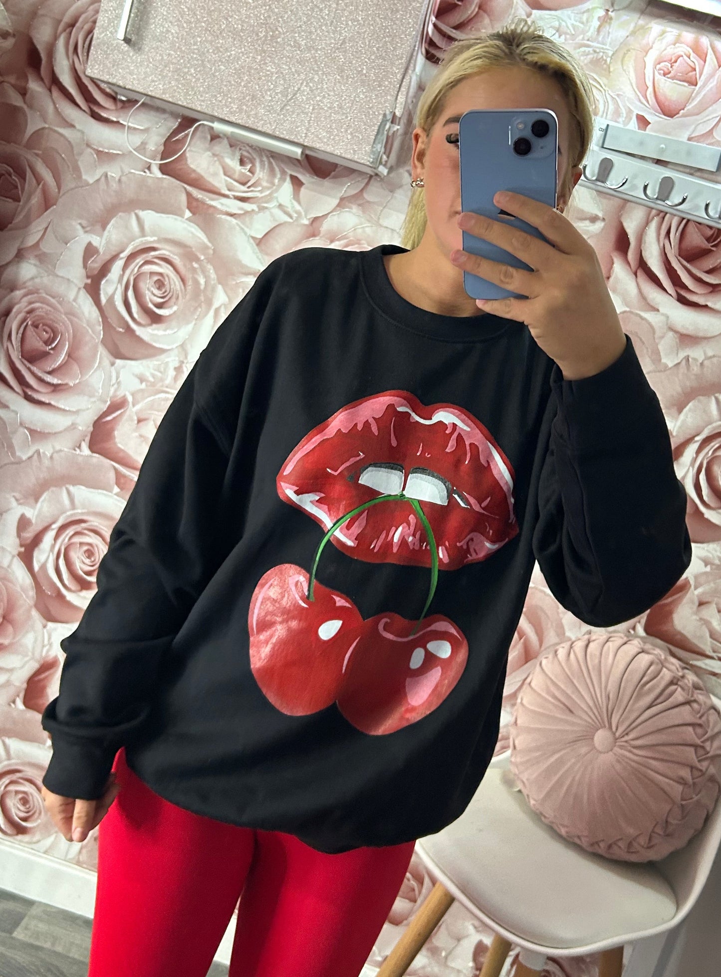 Cherry Lips Oversized Fleece Lined Sweater