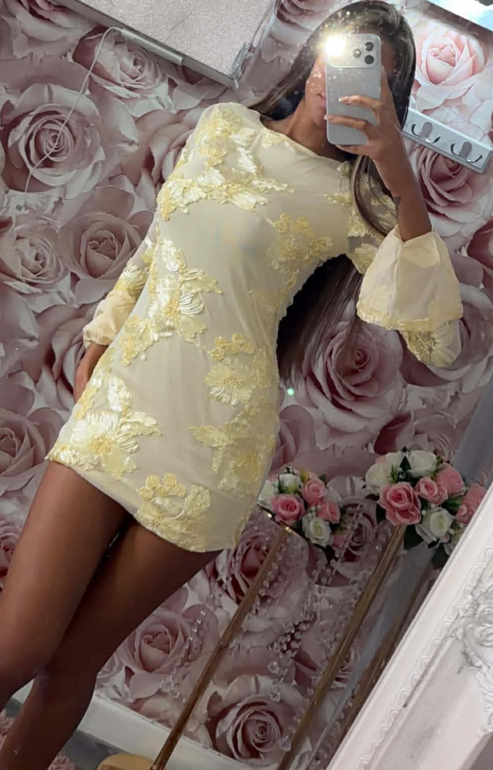 Floral Mesh Long Sleeved Dress