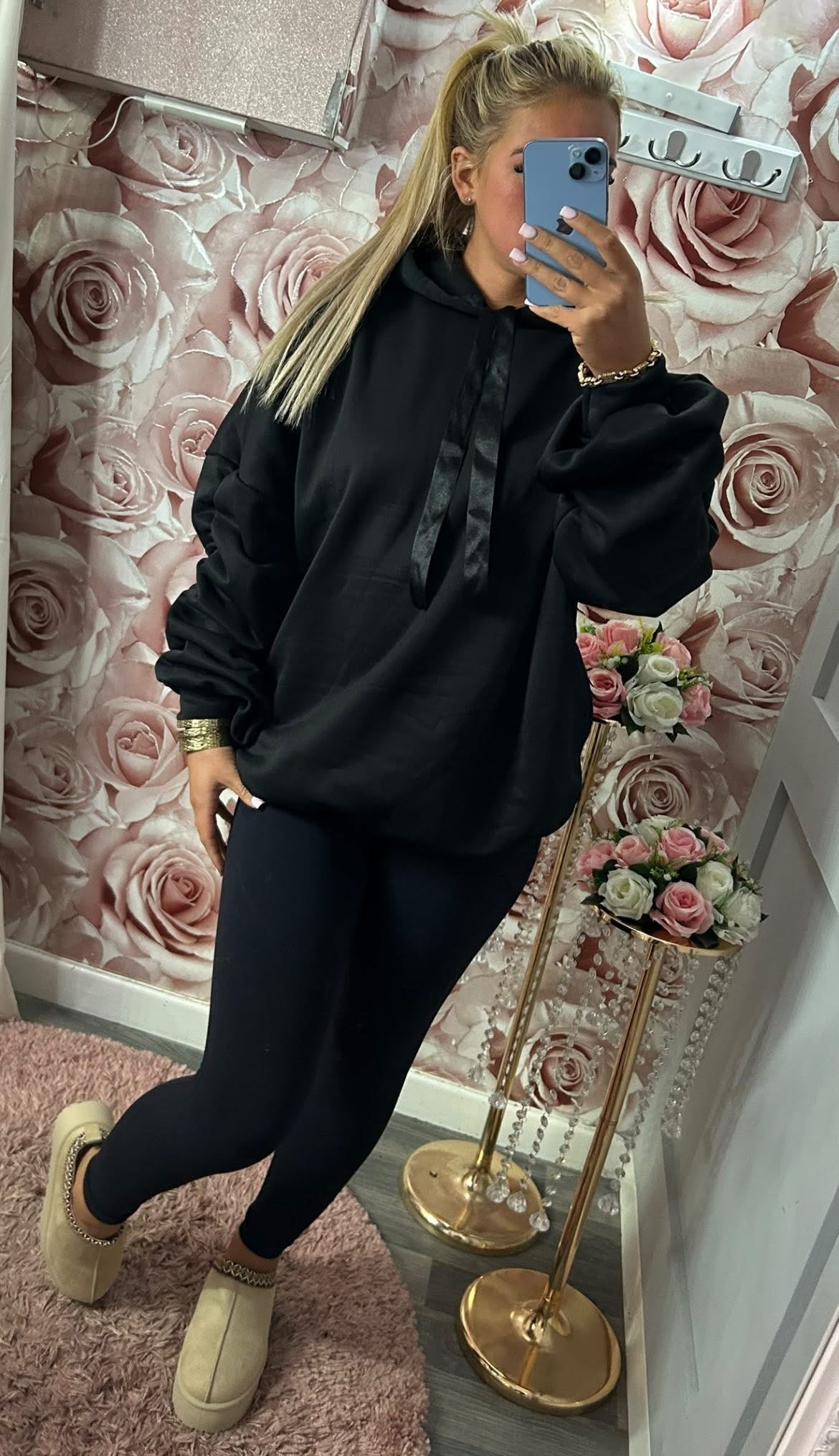 Ruched Sleeved Ribbon Toggle Fleece Lined Hoodie
