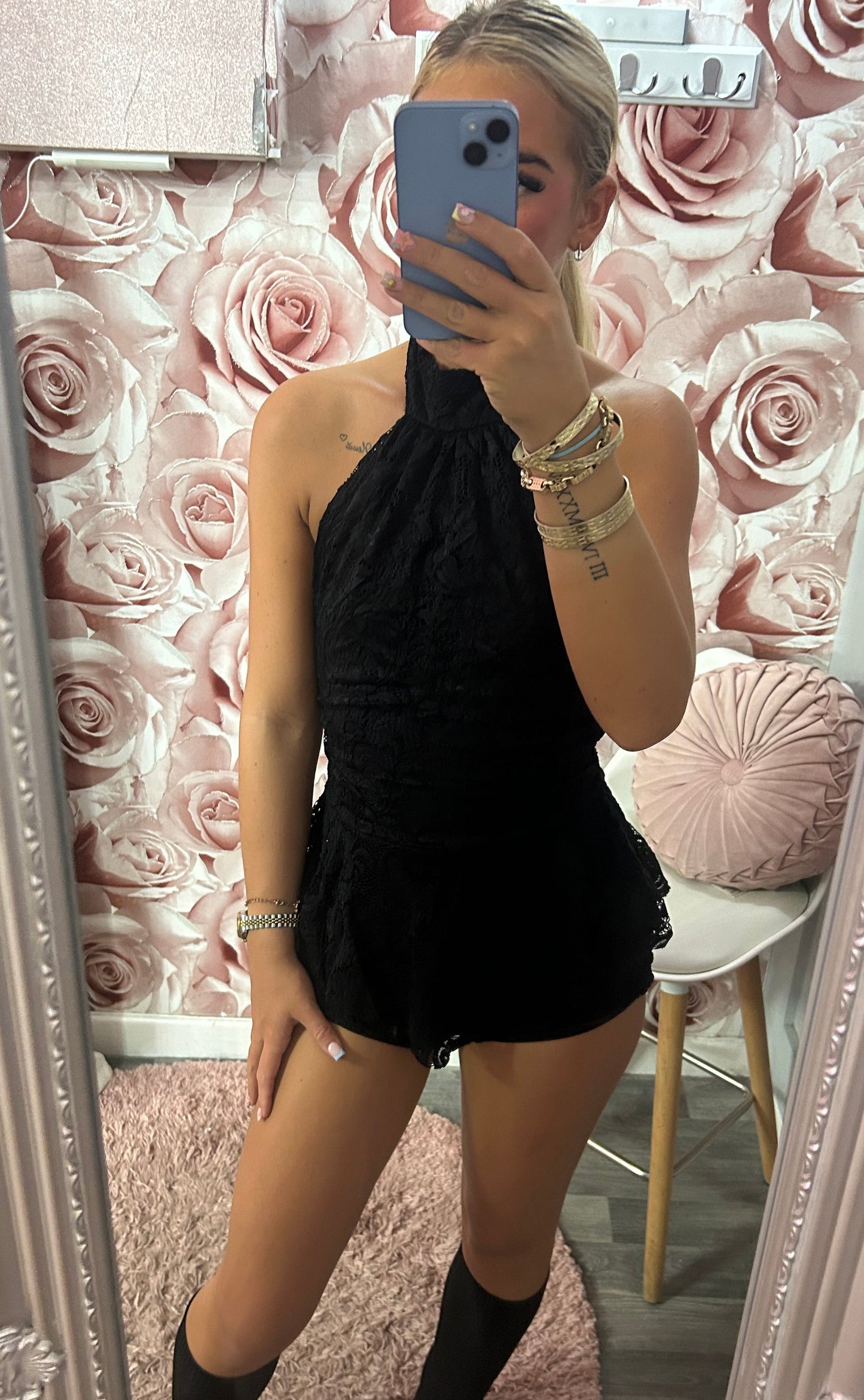 Lace Halterneck Rara Frill Playsuit